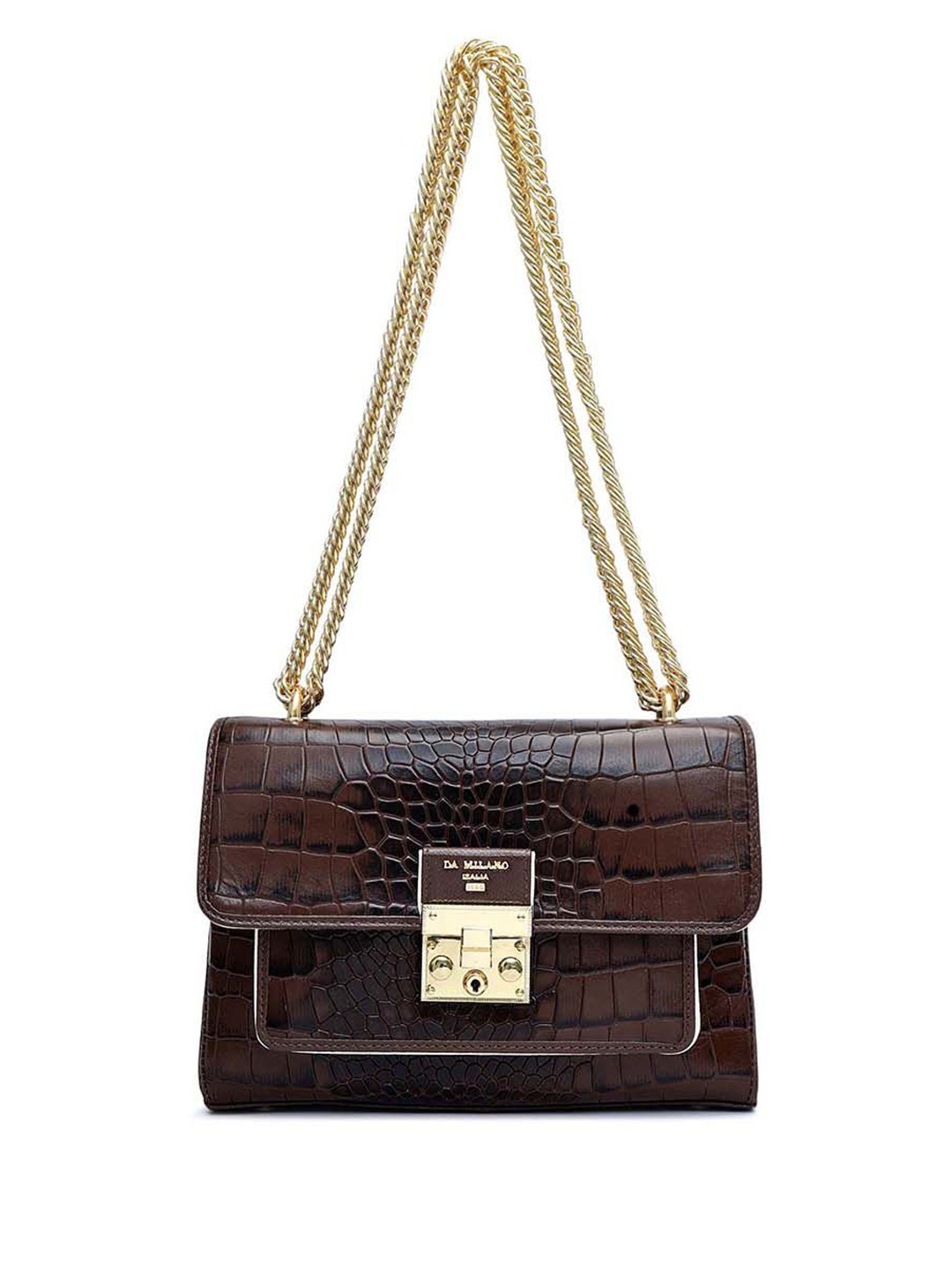 Da Milano Textured Leather Non-Detachable Sling Strap Shoulder Bag With Two Handles