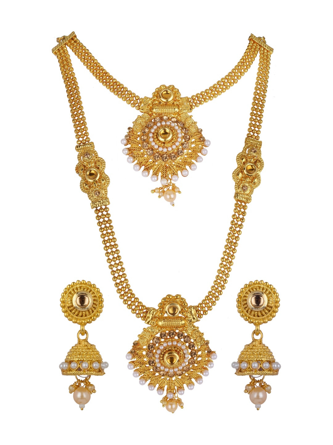 Women Click 2-Layered Stone-Studded & Beaded Jewellery Set