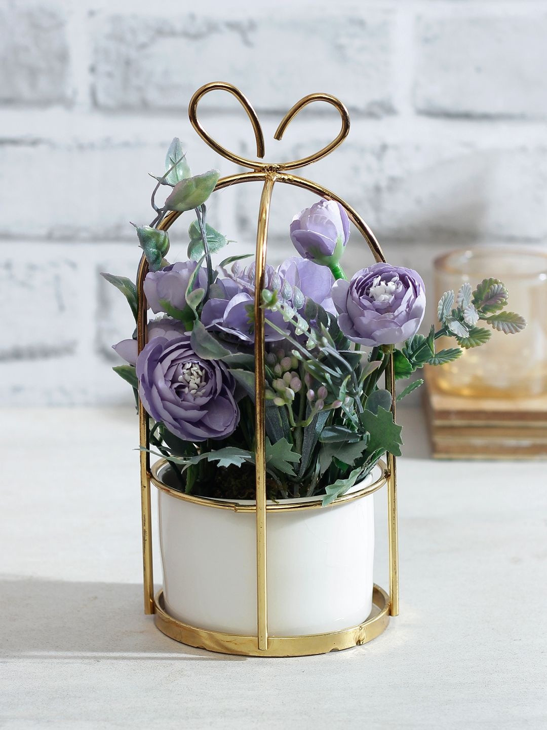 Myntra Elegant Homes Purple & Green Artificial Plant With Pot Stand