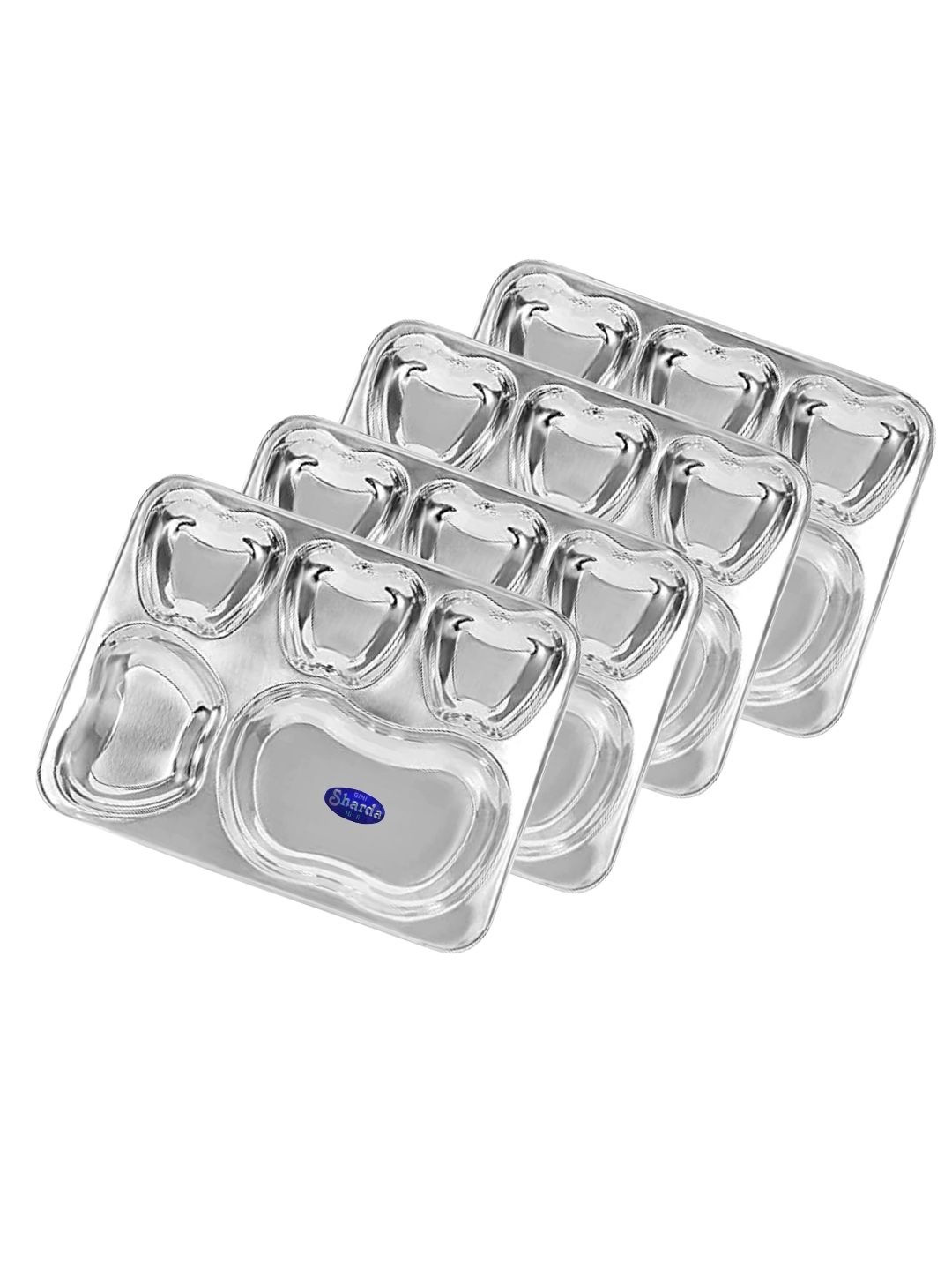 Sharda Metals Set Of 4 Stainless Steel Glossy Dishwasher Safe Compartment Thali
