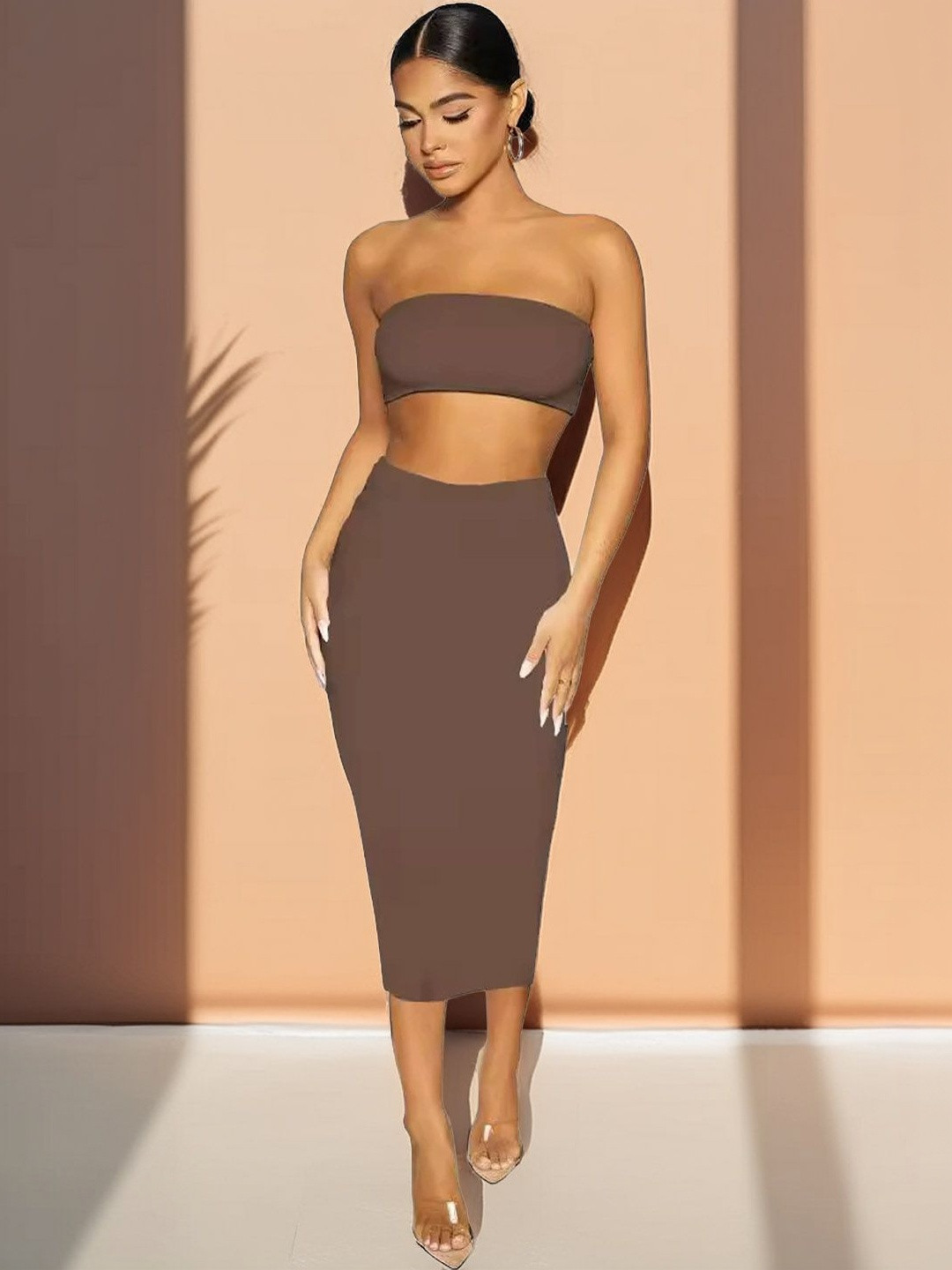 StyleCast Strapless Bralette-Top With Midi Skirt Co-Ords