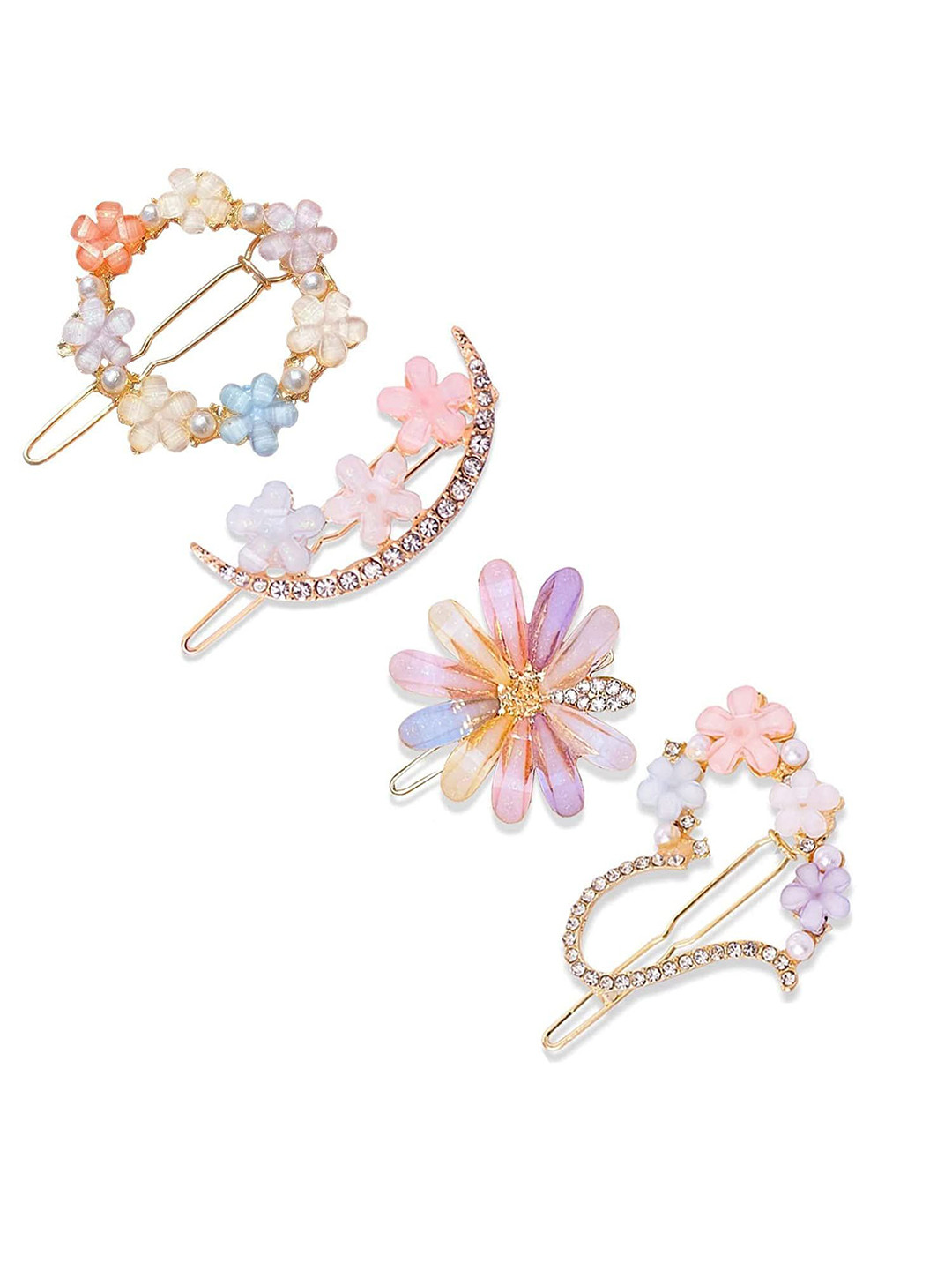 Nayakk Women Set Of 4 Embellished Korean Style Flower Hair Lock Bobby Pins