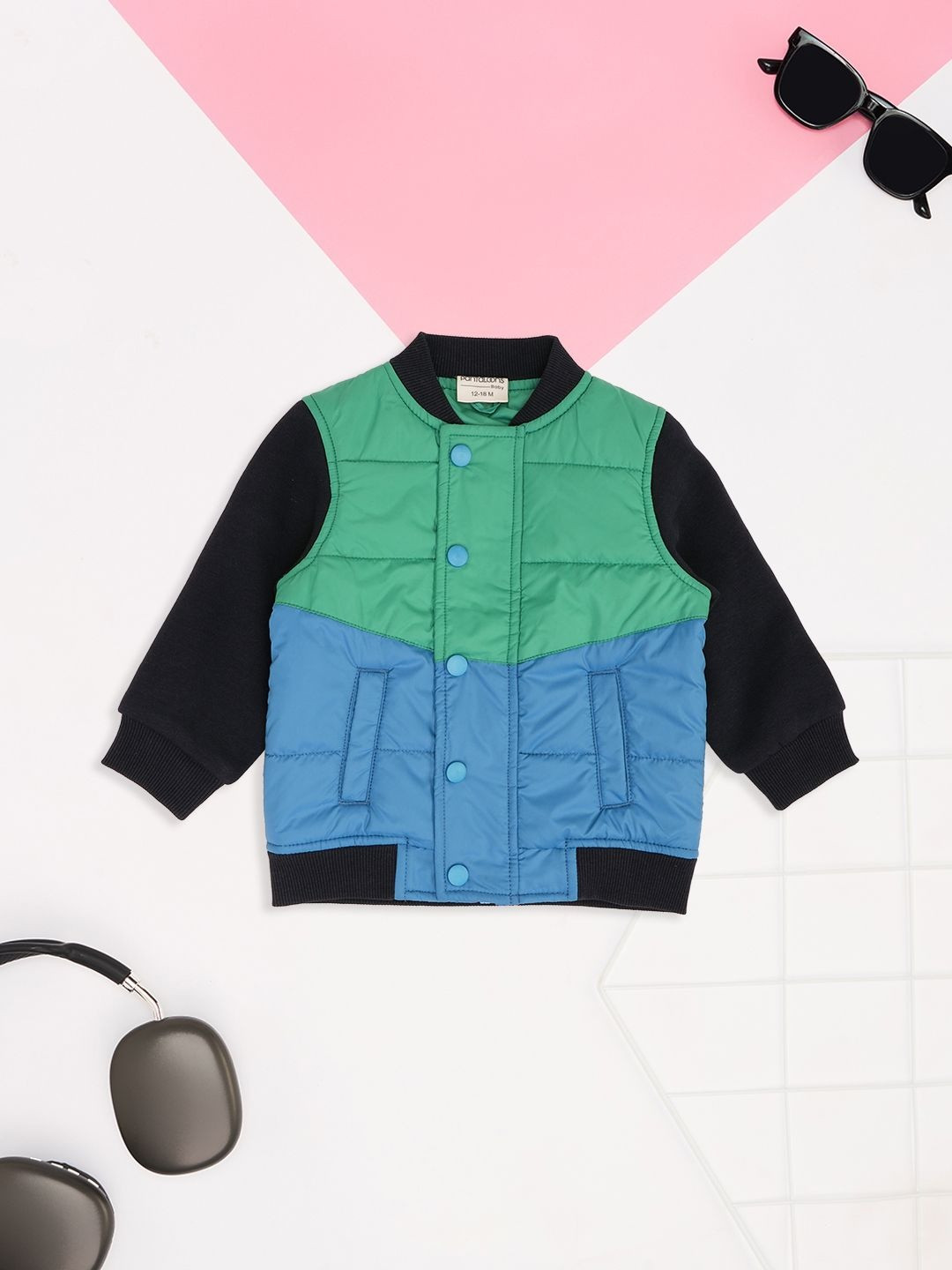 Pantaloons Baby Infants Boys Colourblocked Stand Collar Lightweight Puffer Jacket