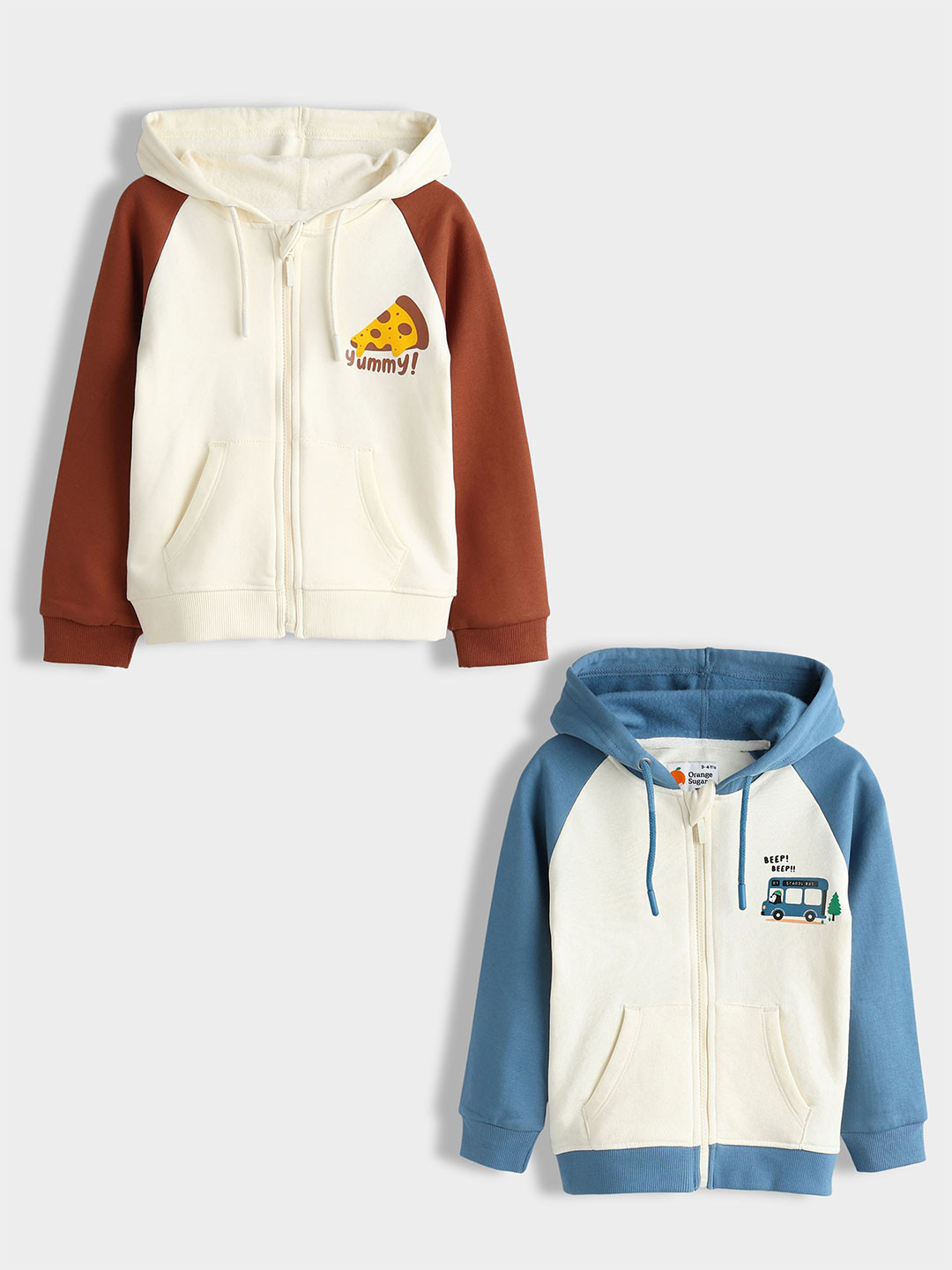 Orange Sugar Kids Unisex Pack Of 2 Graphic Printed Long Sleeves Fleece Hoodies