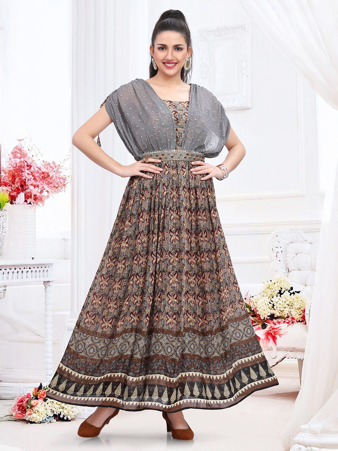 GREAT OUTFITS Women Ethnic Motifs Printed Square Neck Maxi Dress