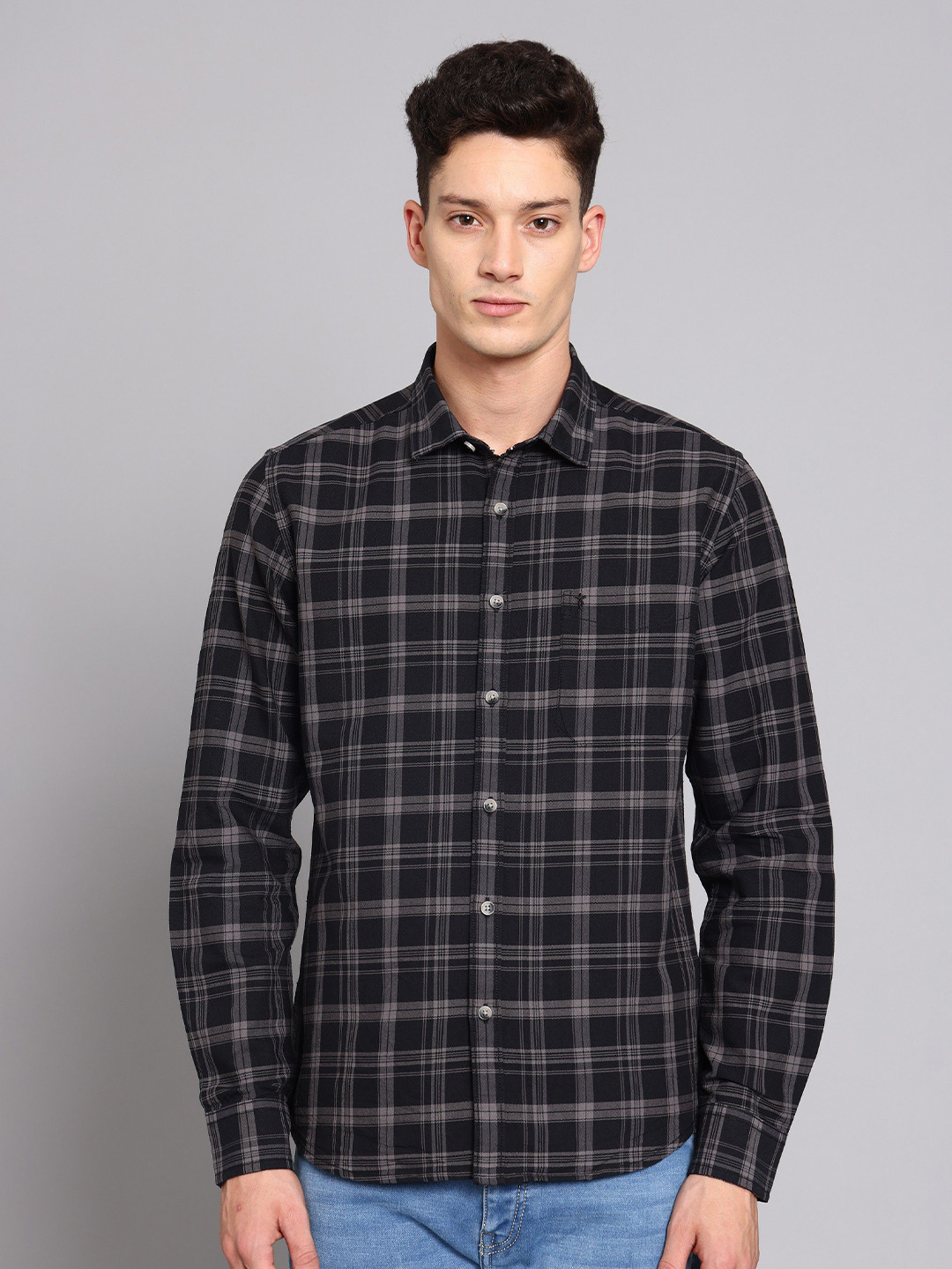 TRIGGER Men Slim Fit Tartan Checks Checked Casual Shirt