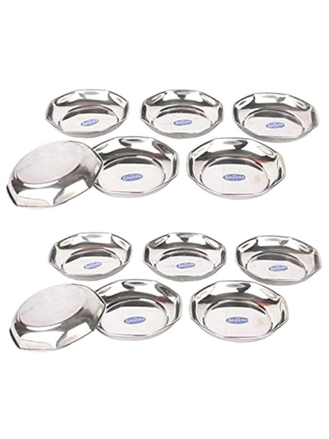 Sharda Metals Unisex Silver-Toned 2025 Set Of 12 Stainless Steel Dishwasher Safe Plates