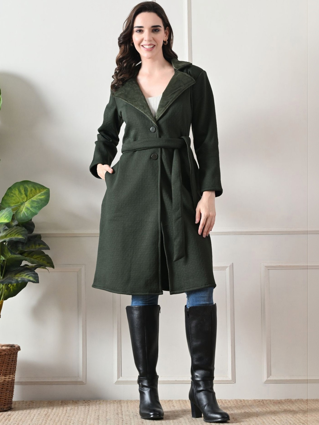 TJ FASHION Women Regular Fit Single-Breasted Overcoat with Belt