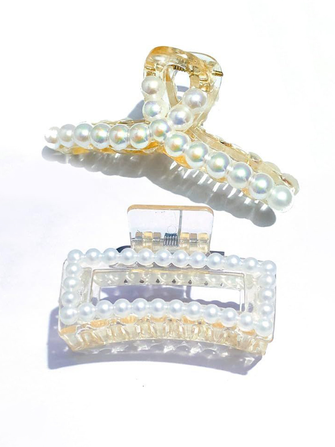 badodiya's Women Set of 2 Rectangular And T-Shape Pearls Beaded Claw Clip