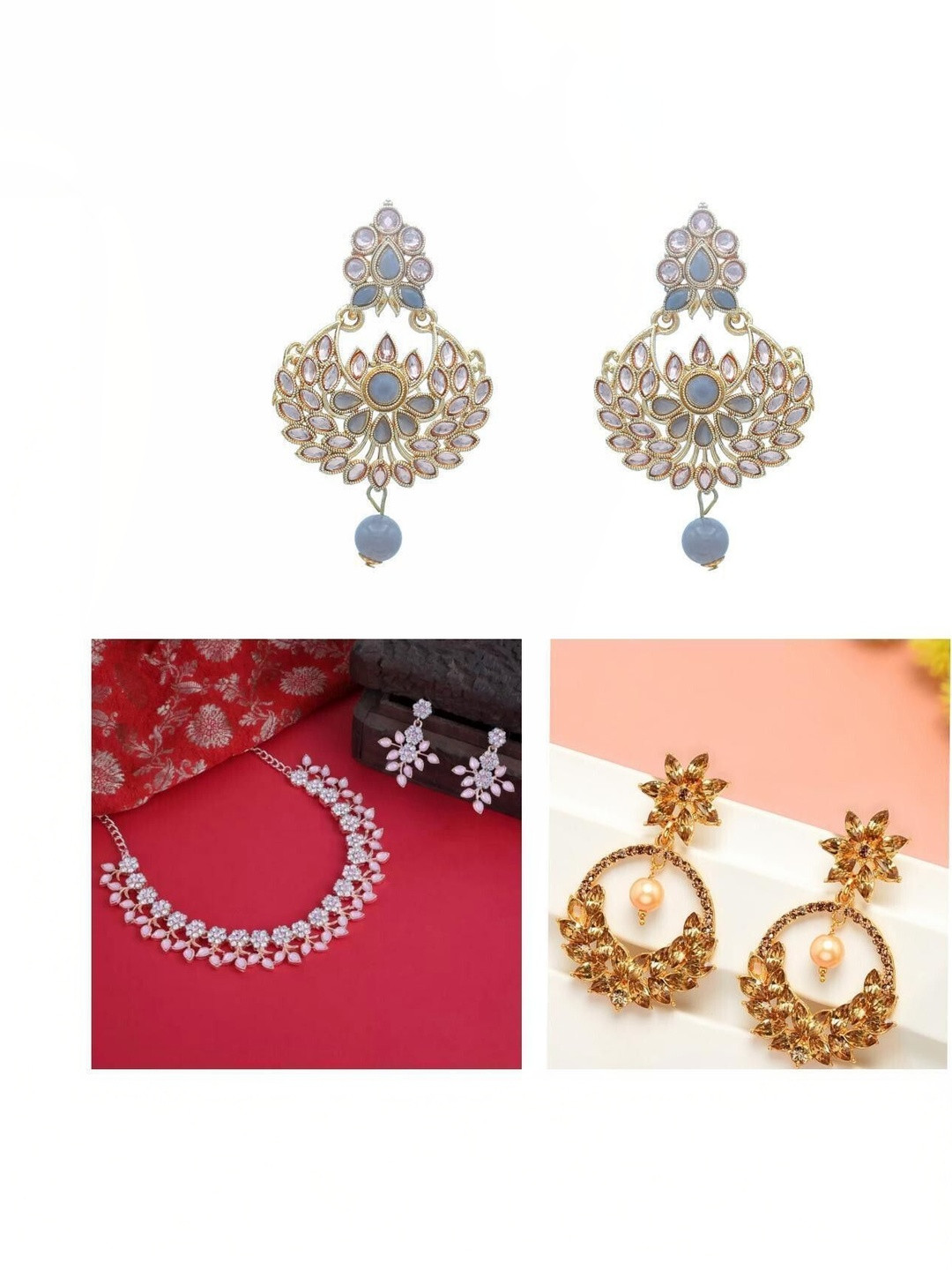 Women Click Set Of 4 Stone-Studded Jewellery Set