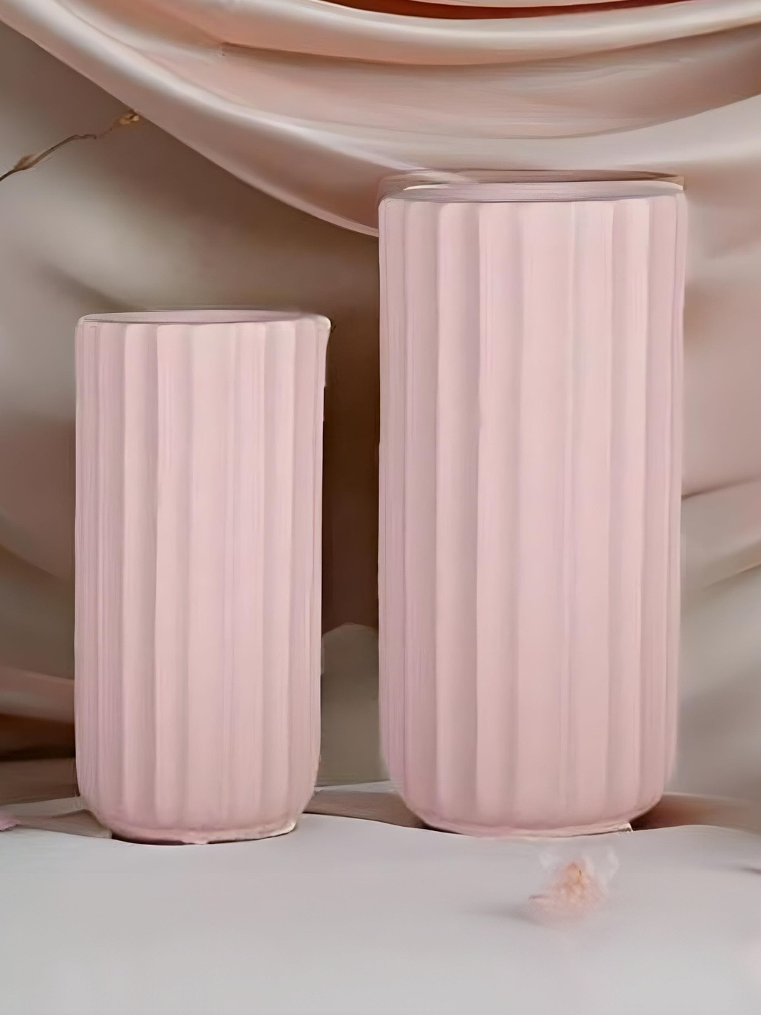 LASAKI Ayla Pink 2 Pieces Textured Ceramic Flower Vases