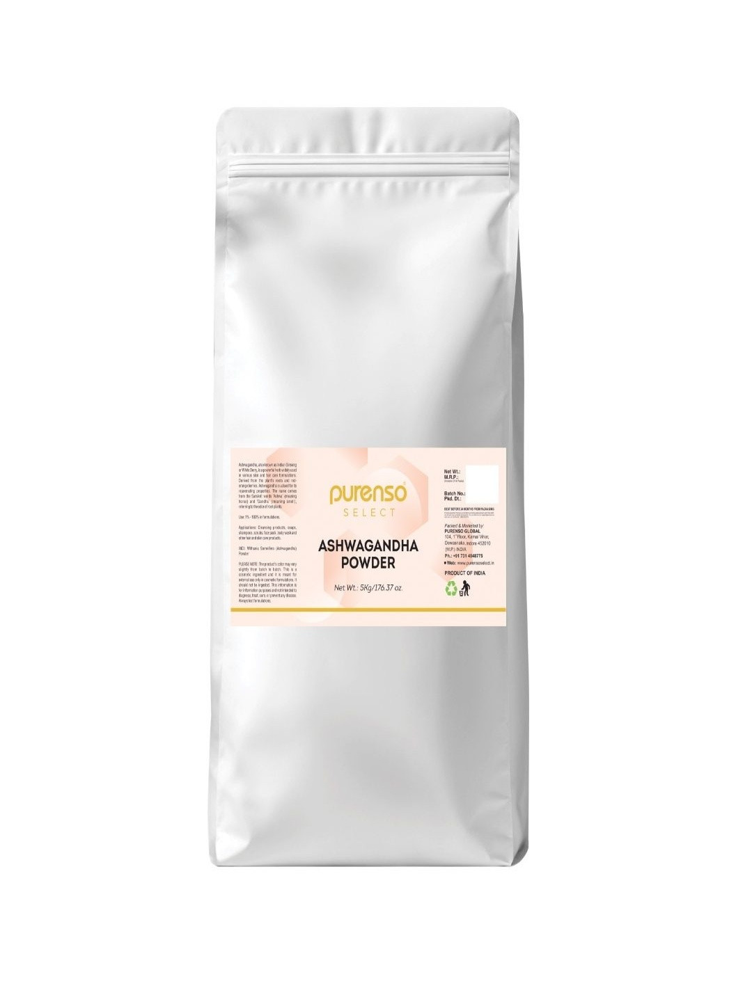 Purenso Natural Cleanse & Moisturize Ashwagandha Powder For Hair & Skin - 5 Kg