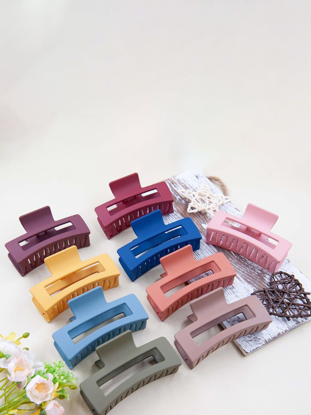 BEAUTY GIRLS Women Set of 6 Matte Finish Rectangular Hair Claw Clips