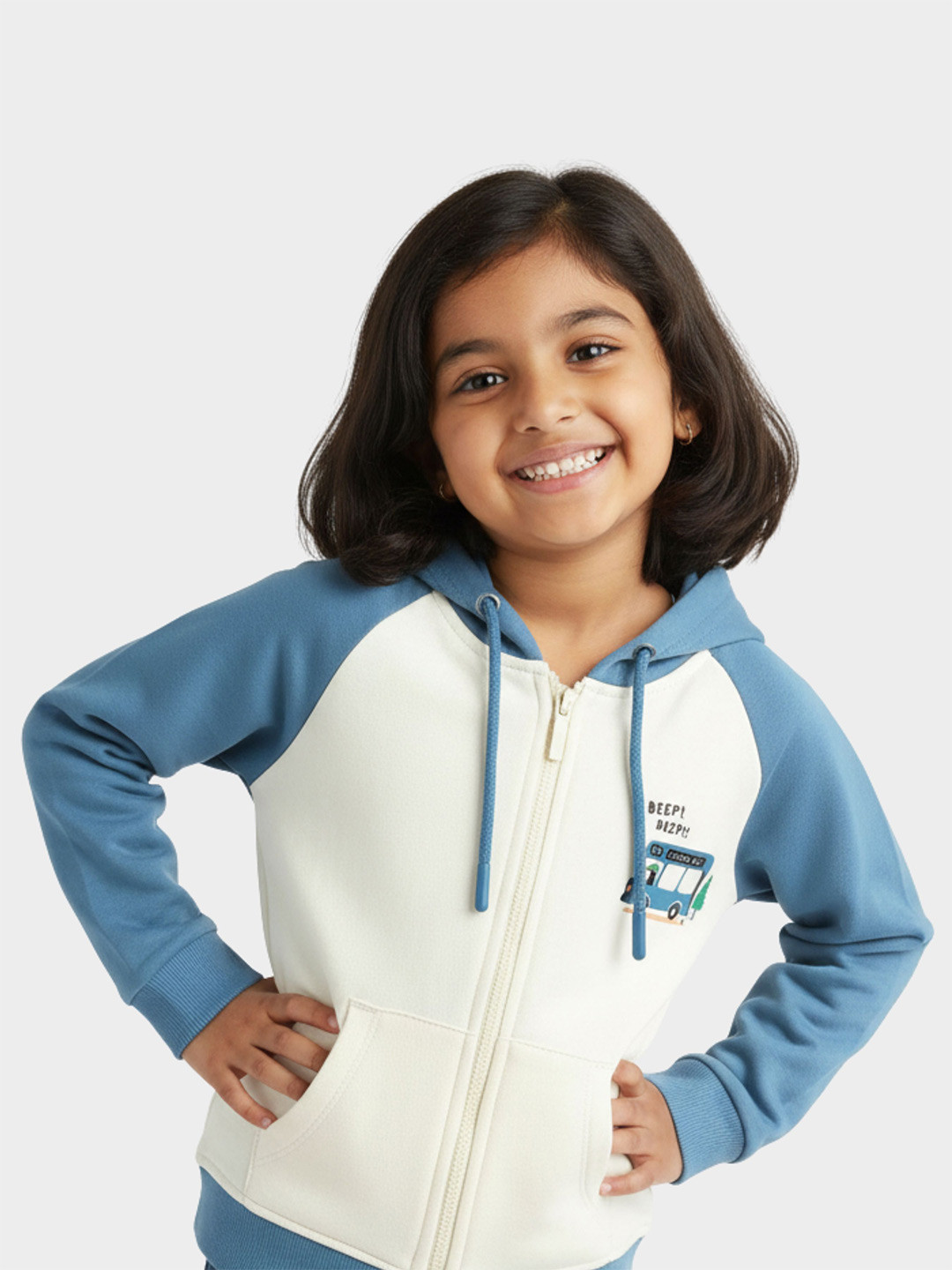 Orange Sugar Kids Unisex Coloublocked Front-Open Long Sleeves Fleece Hoodie