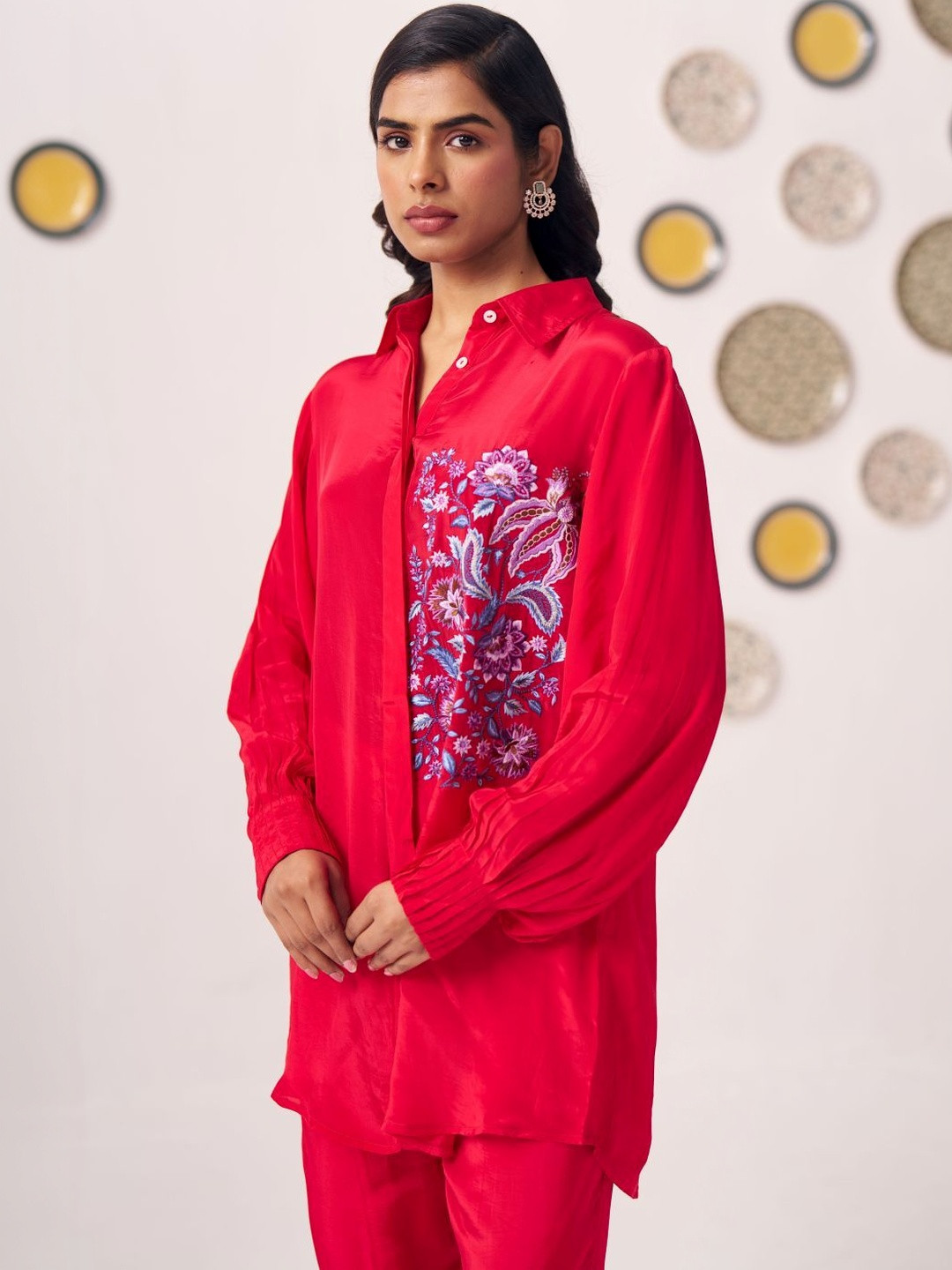 Western Era Women Embellished Shirt Collared Cotton Top