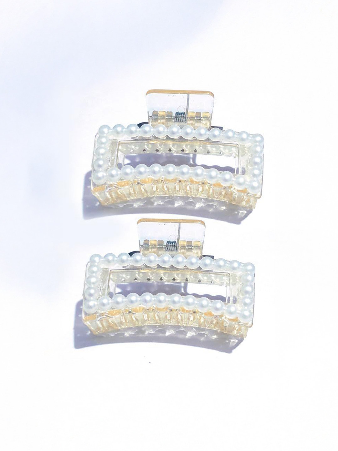 MADHAVWATCH Women Set of 2 Rectangular Shape Beaded Claw Clip