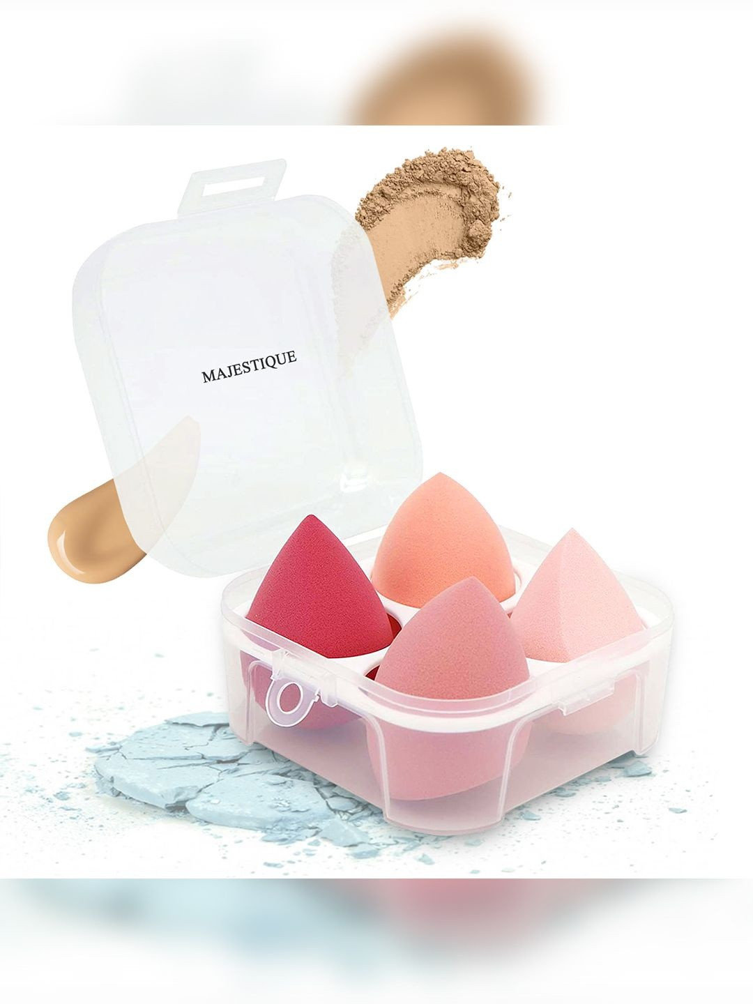 MAJESTIQUE Set Of 4 Professional Makeup Sponges Blender Set With Egg Case