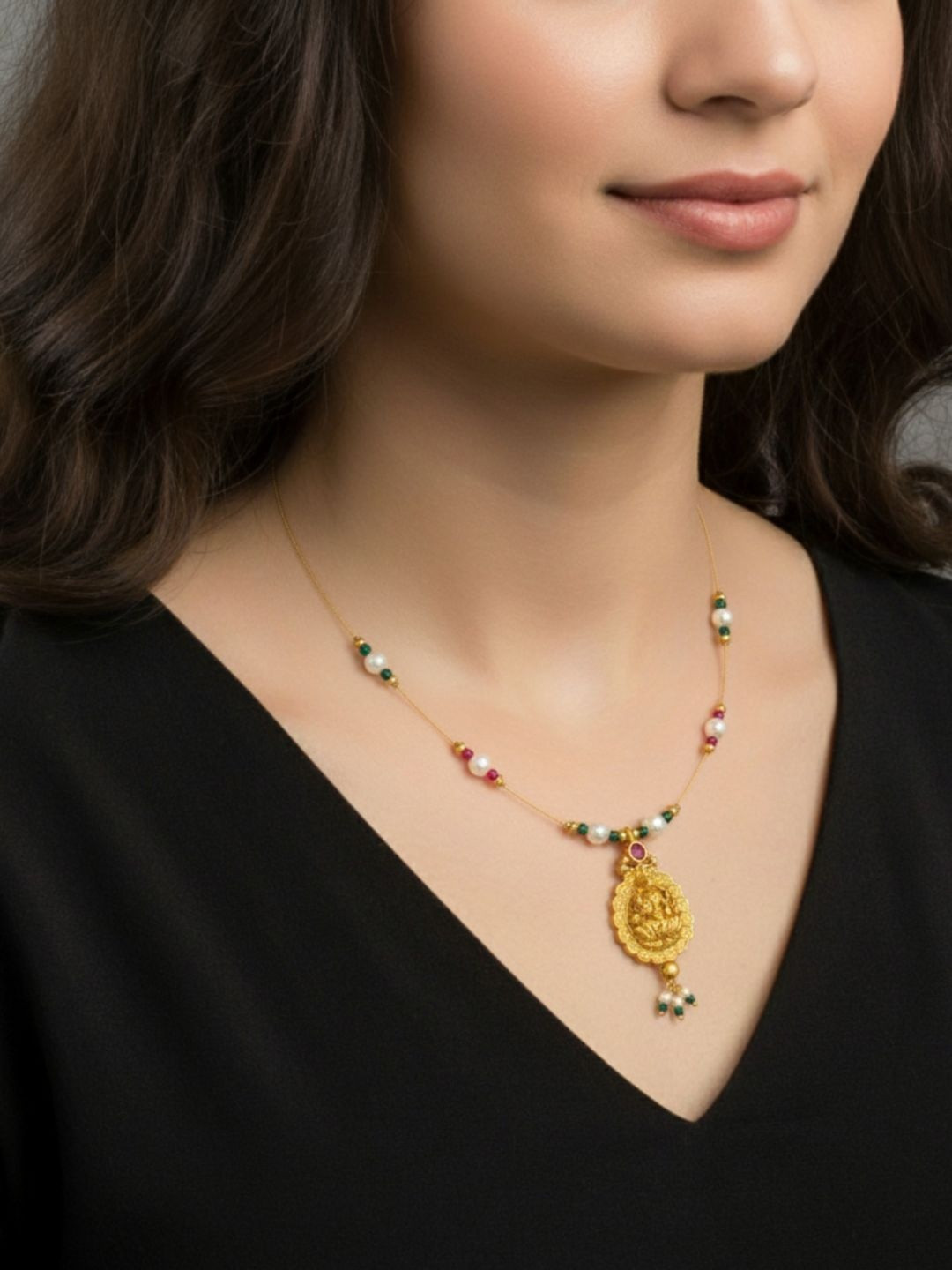 Anouk Gold-Plated Artificial Beaded Statement Temple Necklace