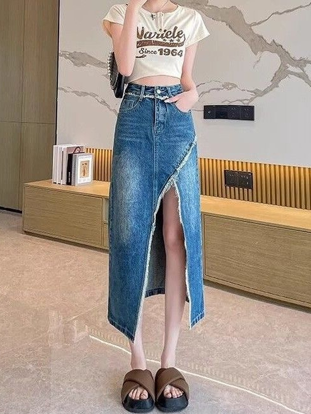 StyleCast x Revolte Straight Midi Front Open Skirt