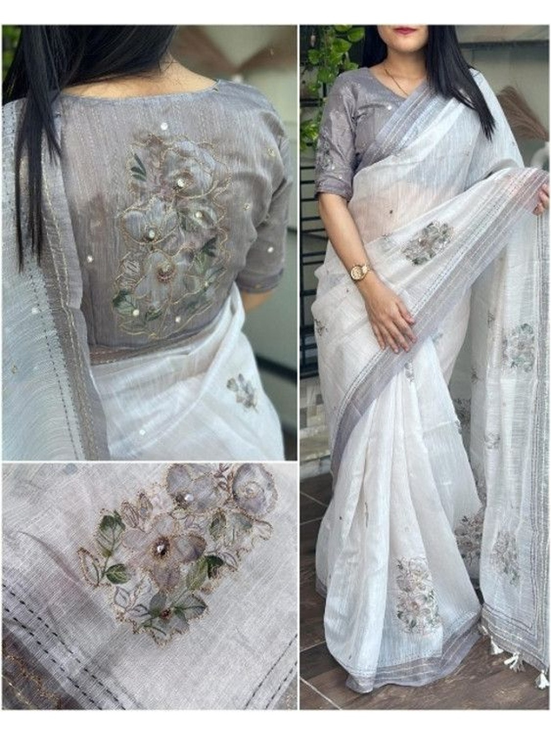 PERFECT STAR Floral Embroidered Saree