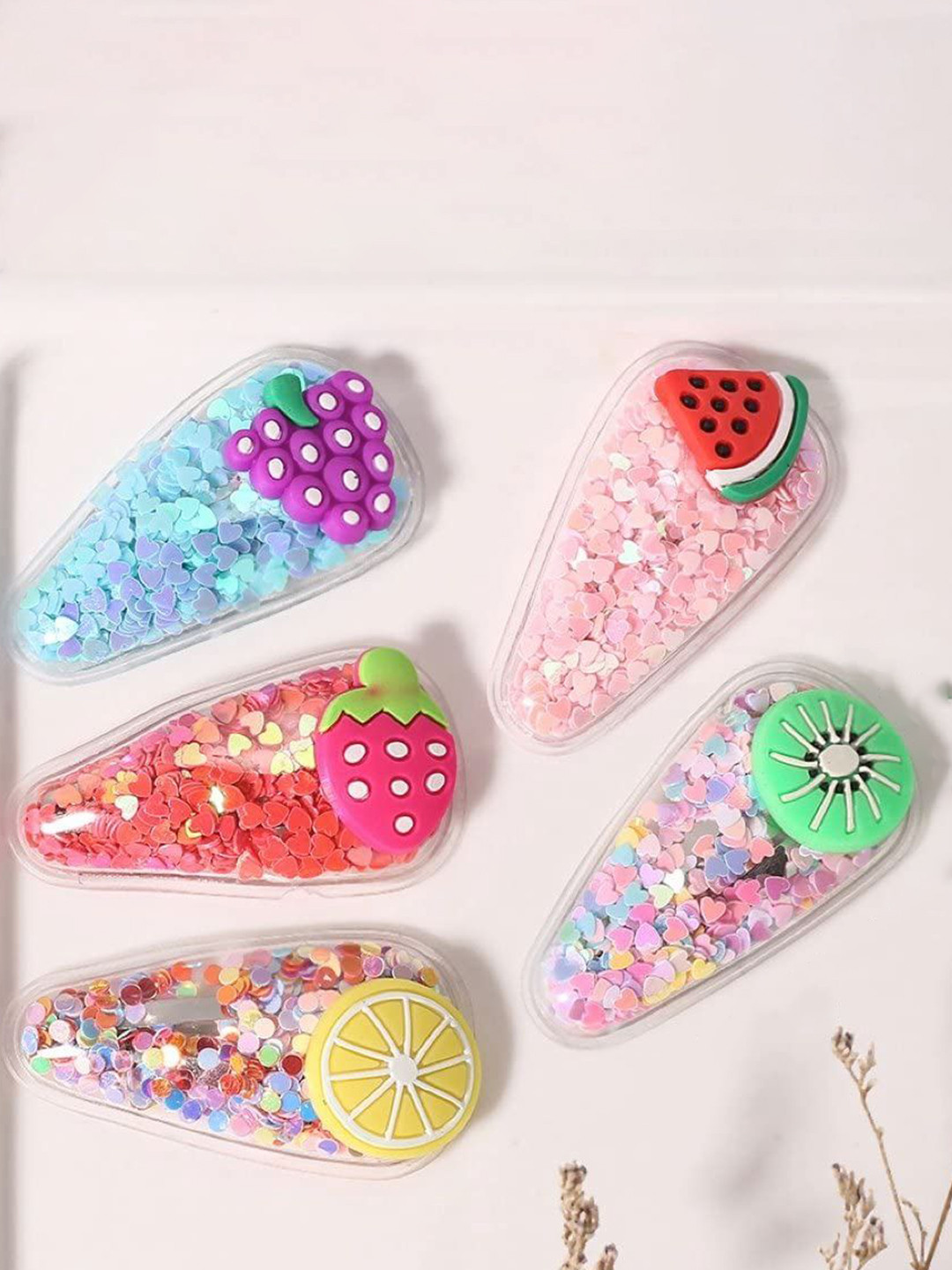 KHANBAGSTORE Set of 5 Girls Fun Fruit Coloured Sequins Tic Tac Hair Clip