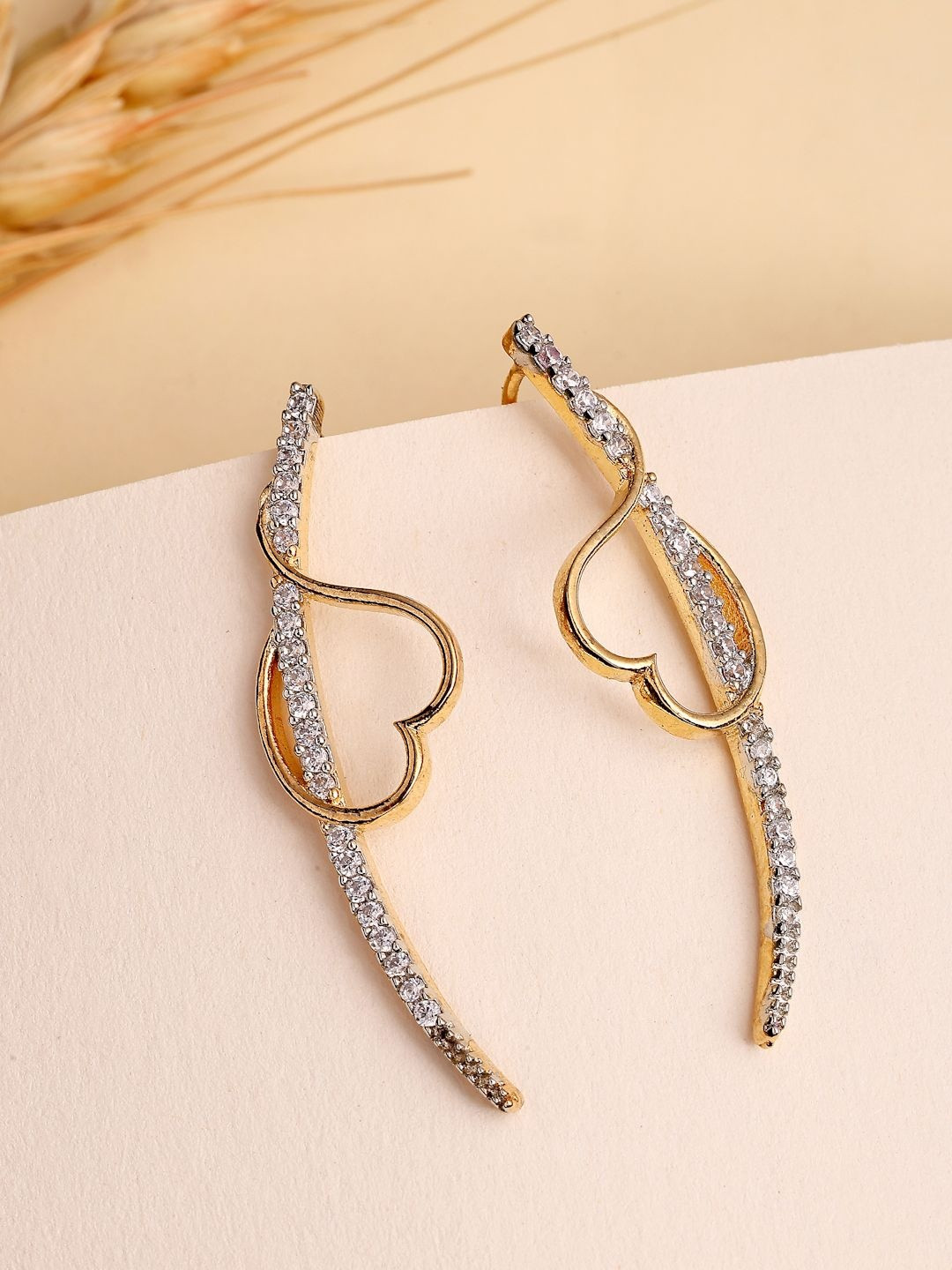 ZENEME Gold Plated American Diamond Studded Heart Shaped Ear Cuff