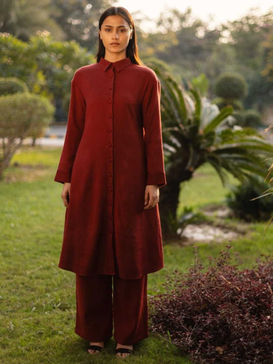 RAAS LIFE Shirt Collar Woollen Flared A-Line Kurta