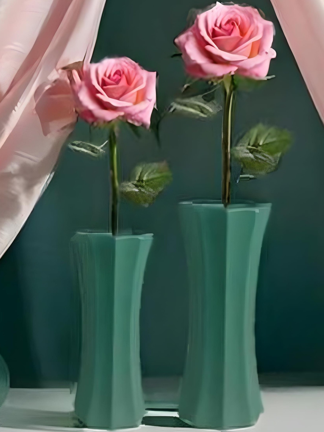 LASAKI Vanya Green 2 Pieces Textured Ceramic Flower Vases