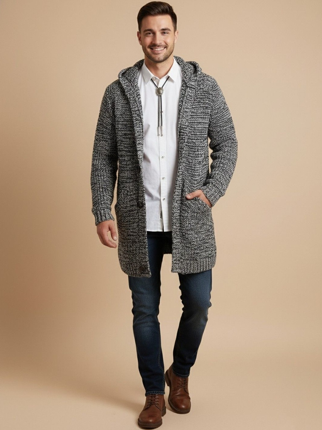 Mast & Harbour Men Hooded Mock Collar Overcoat