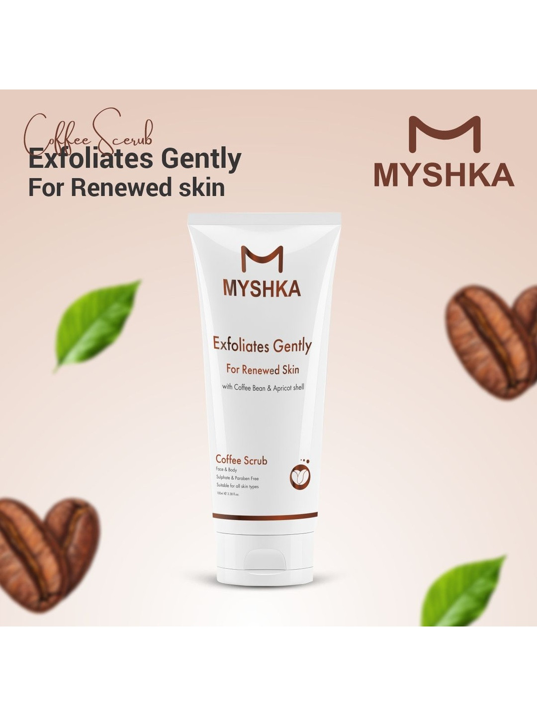 Myshka Coffee Exfoliating Face & Body Scrub Removes Tan & Blackheads - 100 ml