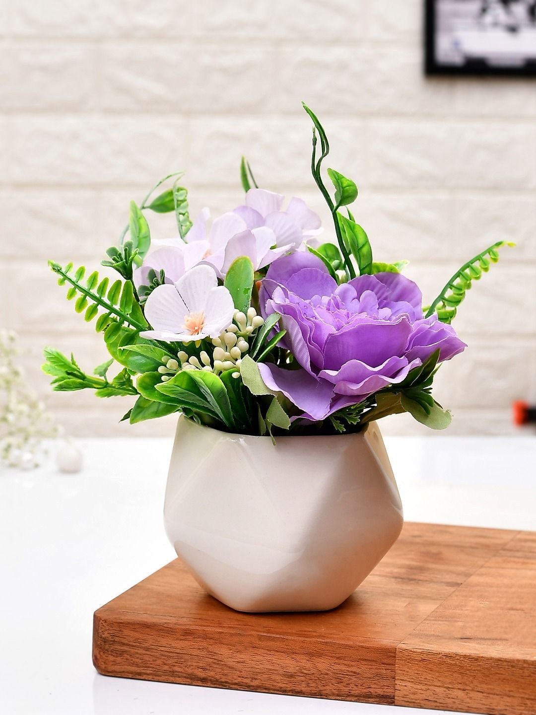 Myntra Elegant Homes White & Purple Ivy Artificial Plant With Pot