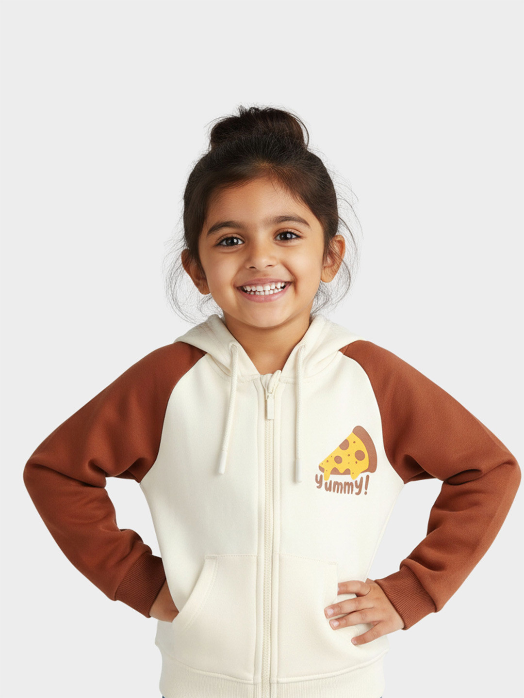 Orange Sugar Kids Unisex Coloublocked Front-Open Long Sleeves Fleece Hoodie