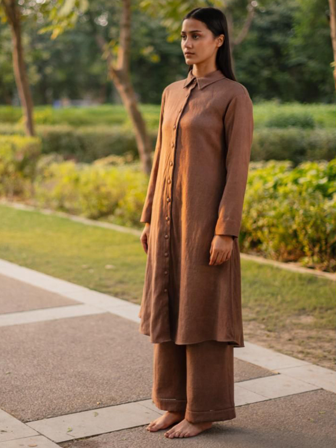 RAAS LIFE Shirt Collar Long Sleeves Woollen Straight Tunic