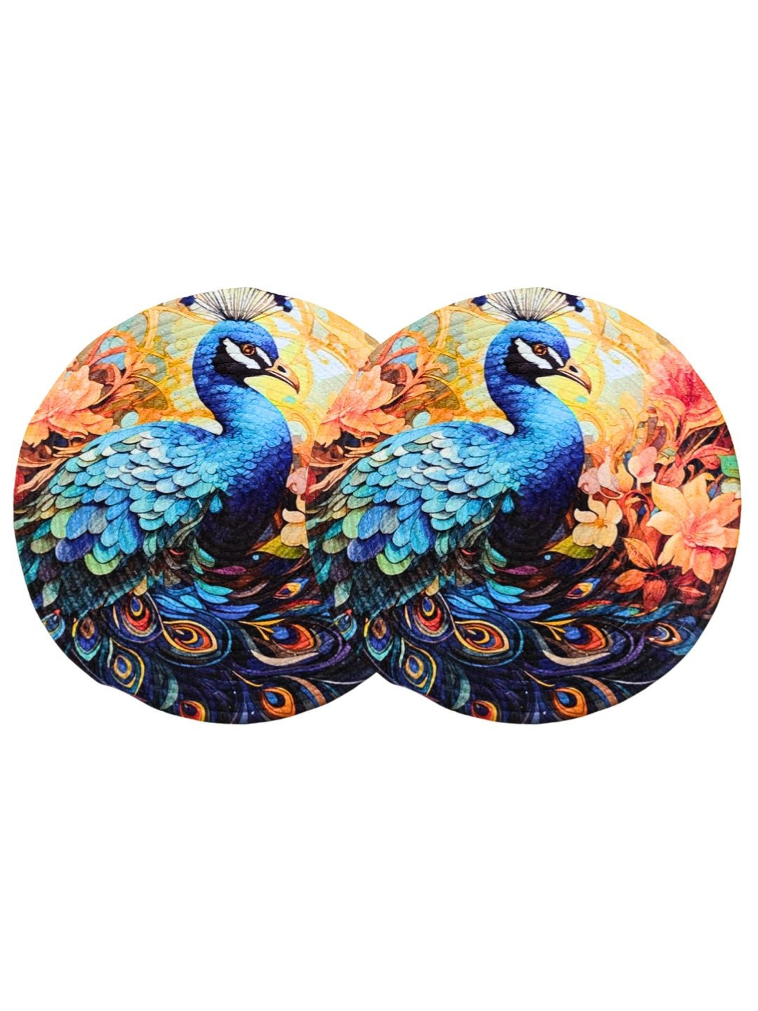 ROUGH ROAD STORE Set of 2 Blue & Peach-Coloured Printed Round Table Placemat