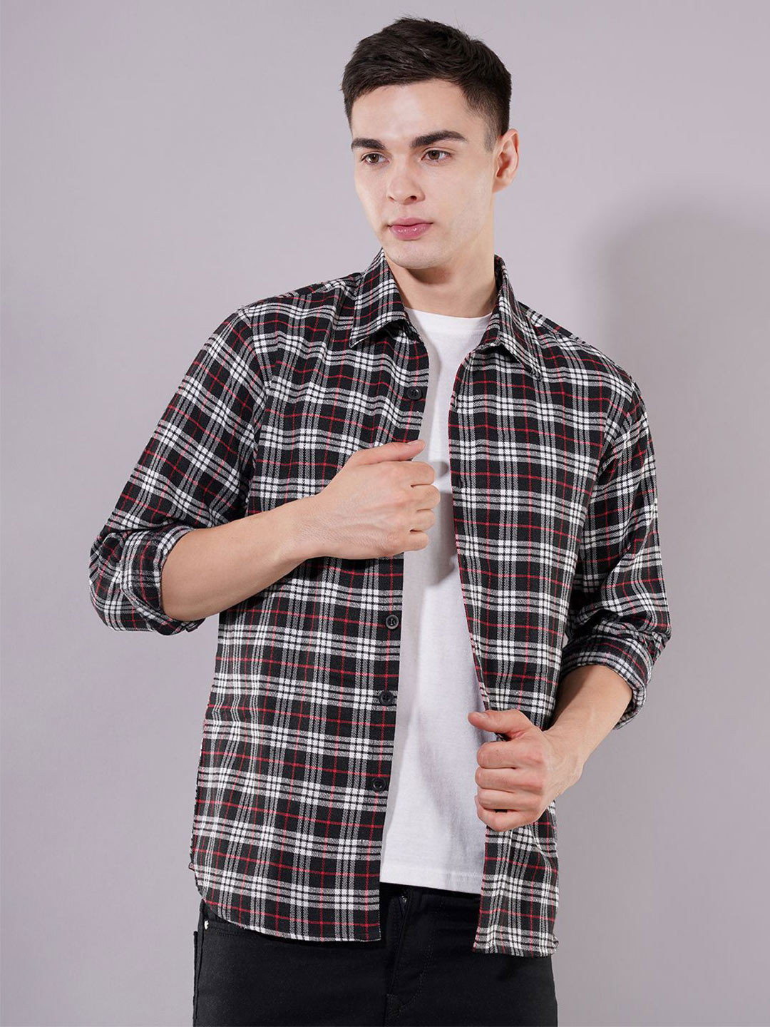 Swaggish New Tartan Checks Checked Spread Collar Woollen Shirt