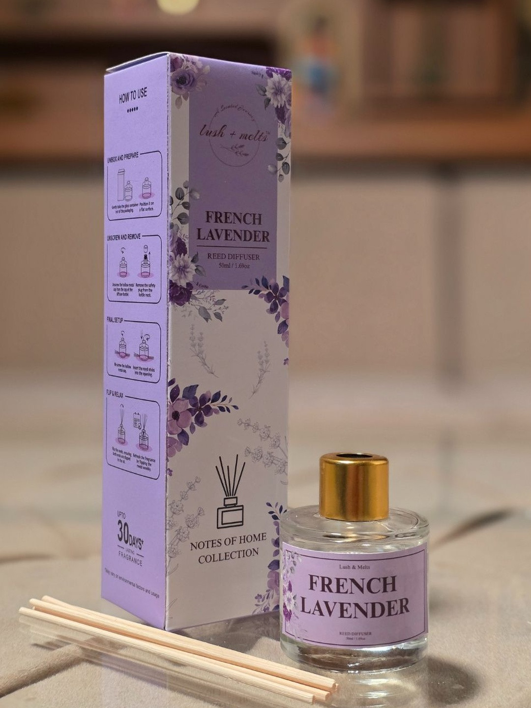 Lush and Melts Unisex French Lavender Lily Aroma Oil Reed Diffuser - 50 ml