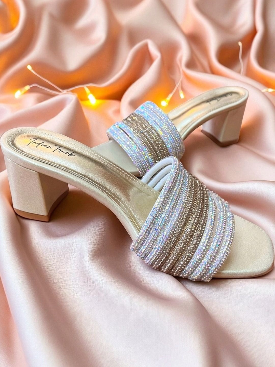 Indian Trunk Striped PU Block Mules with Buckles