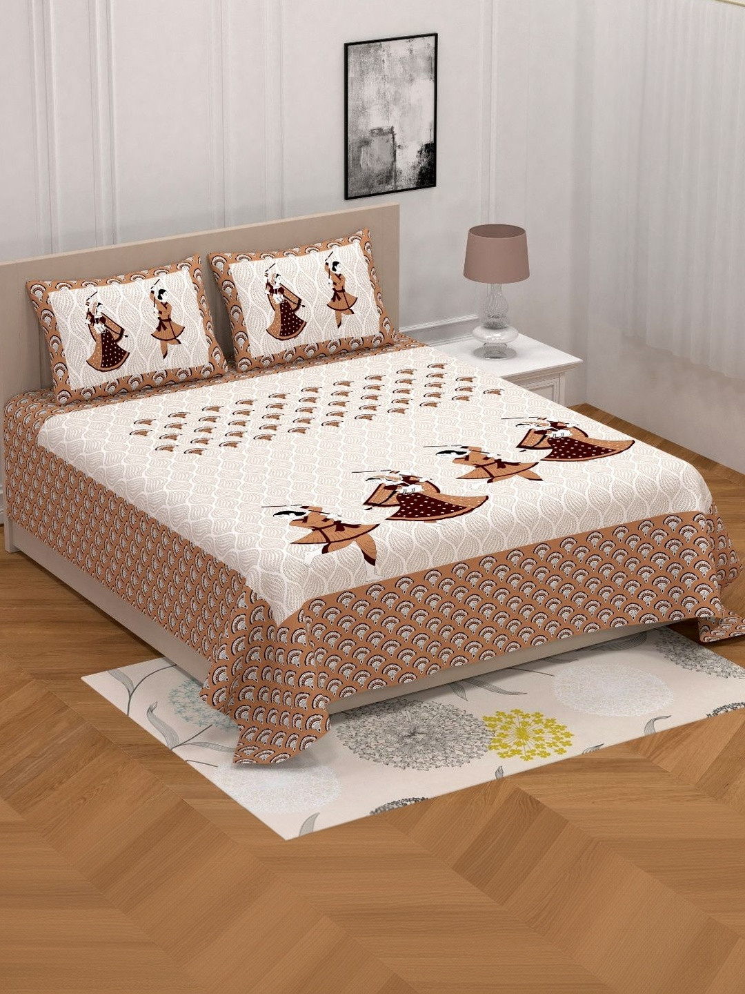 MILAAV Brown 144 TC Bedsheet with 2 Pillow Covers