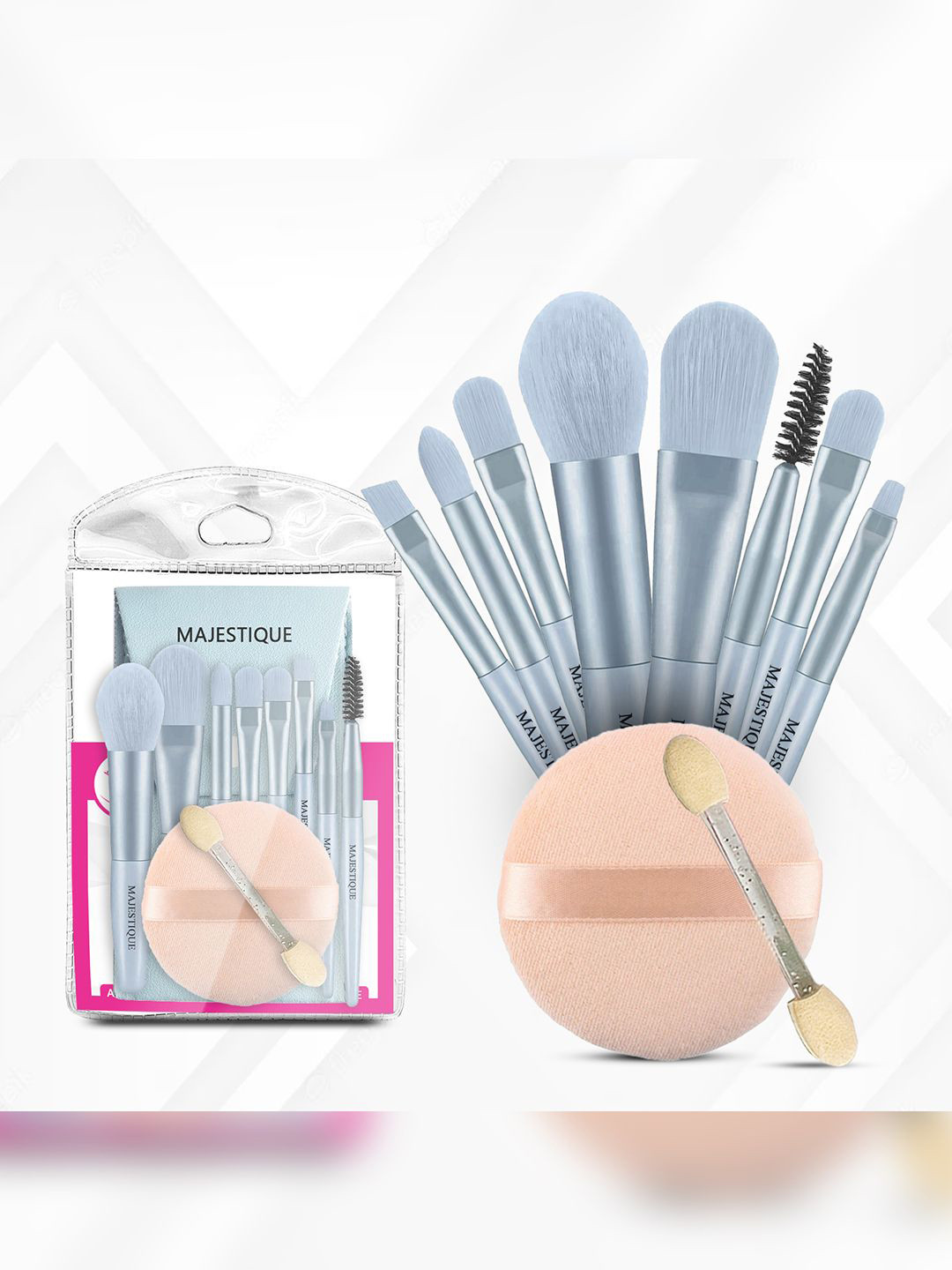 MAJESTIQUE Set Of 10 Makeup Brush Set With Powder Puff & Stick & Pouch