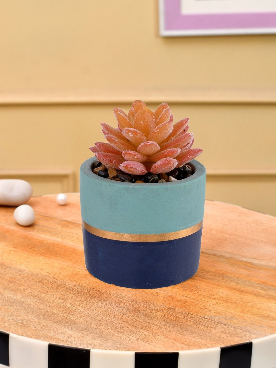 Myntra Elegant Homes Blue & Peach Colored Succulent Artificial Plant With Pot