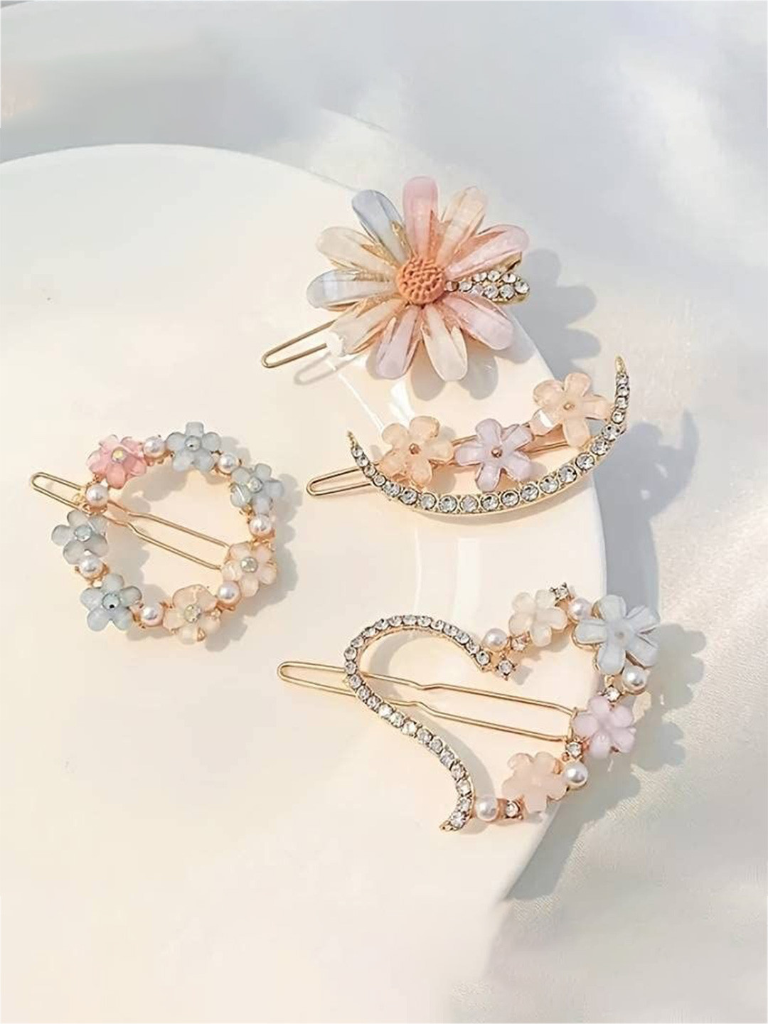 DOCTOR HEALTH SUPER SOFT Women Set of 4 French Crystal Rhinestone Hair Clips