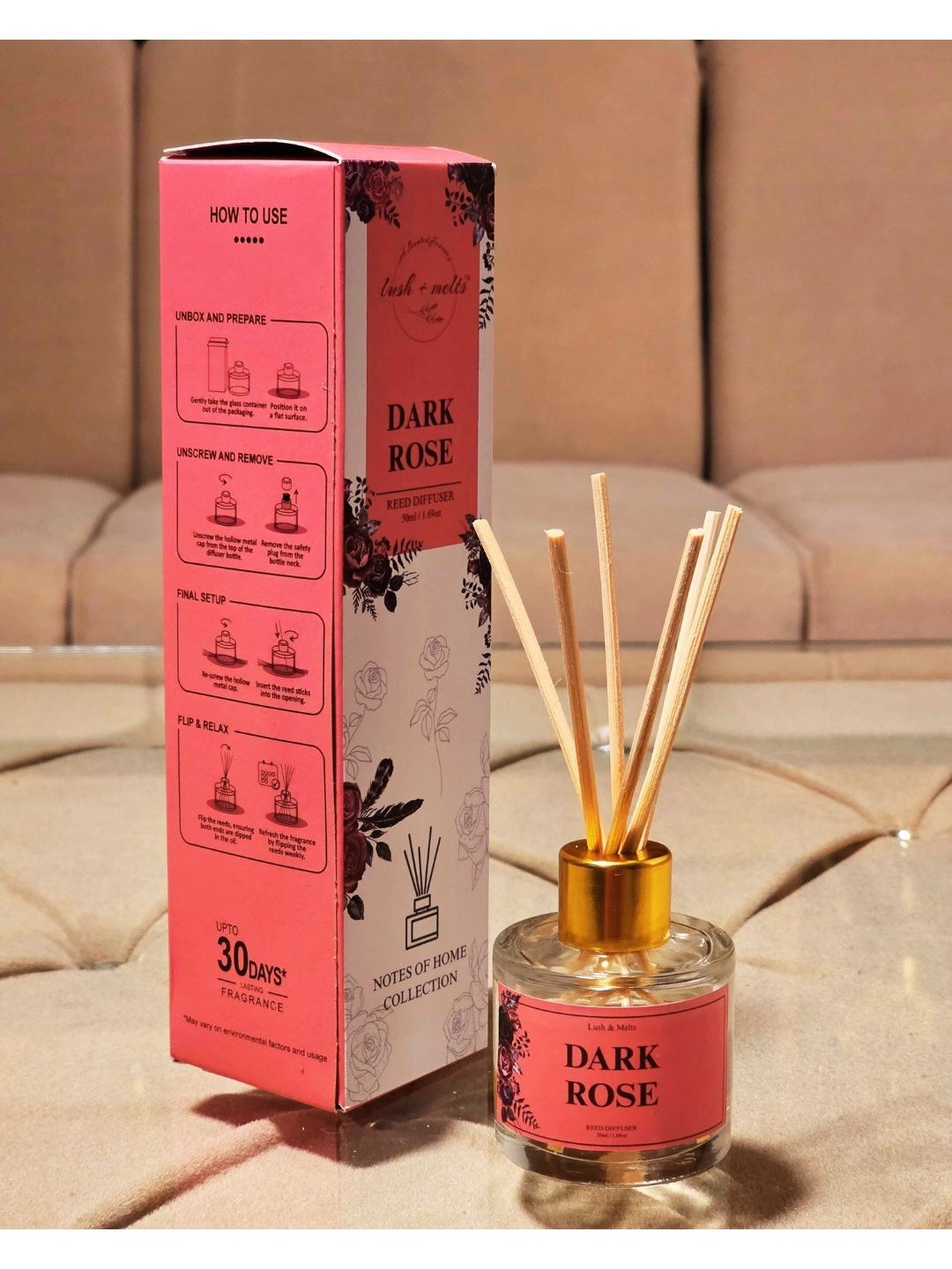 Lush and Melts Unisex Dar Rose Aroma Oil Reed Diffuser - 50 ml