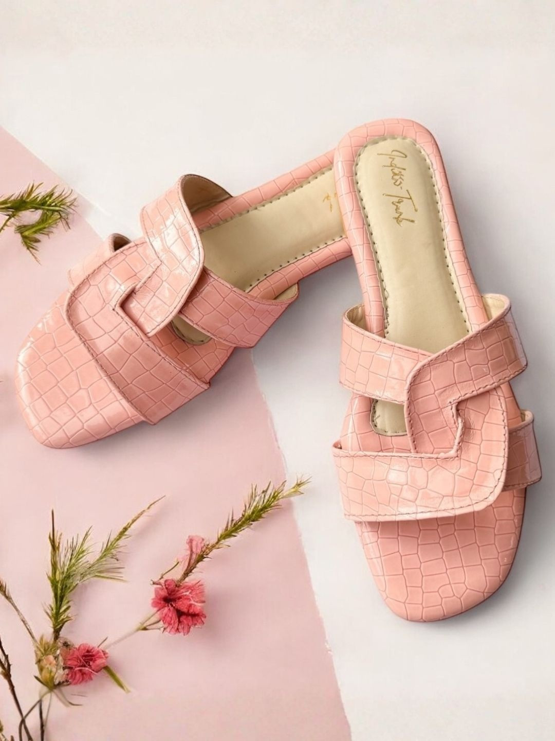 Indian Trunk Women Striped Open Toe Flats with Bows