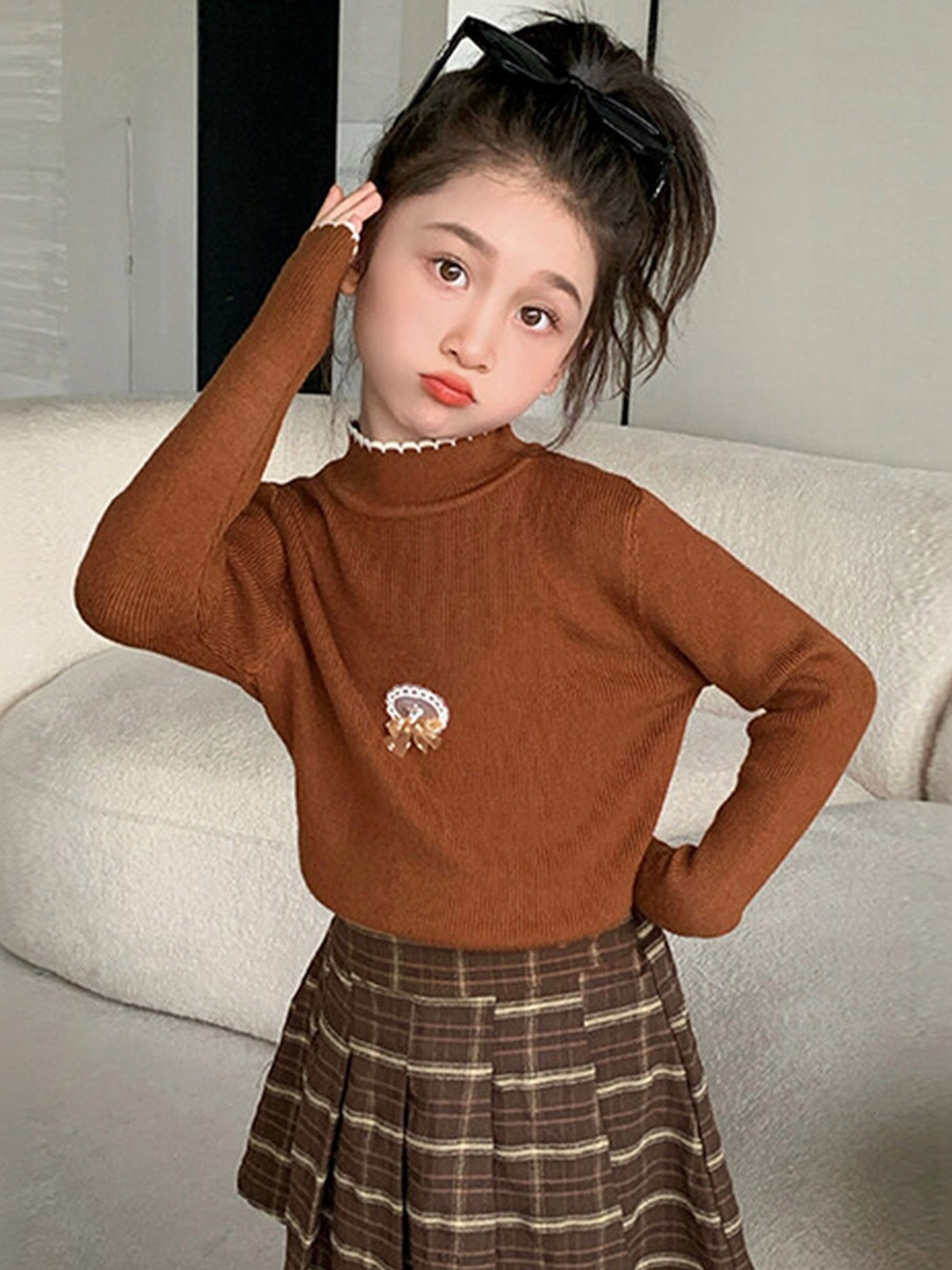 LULU & SKY Girls Solid Mock Neck Full Sleeve Tops