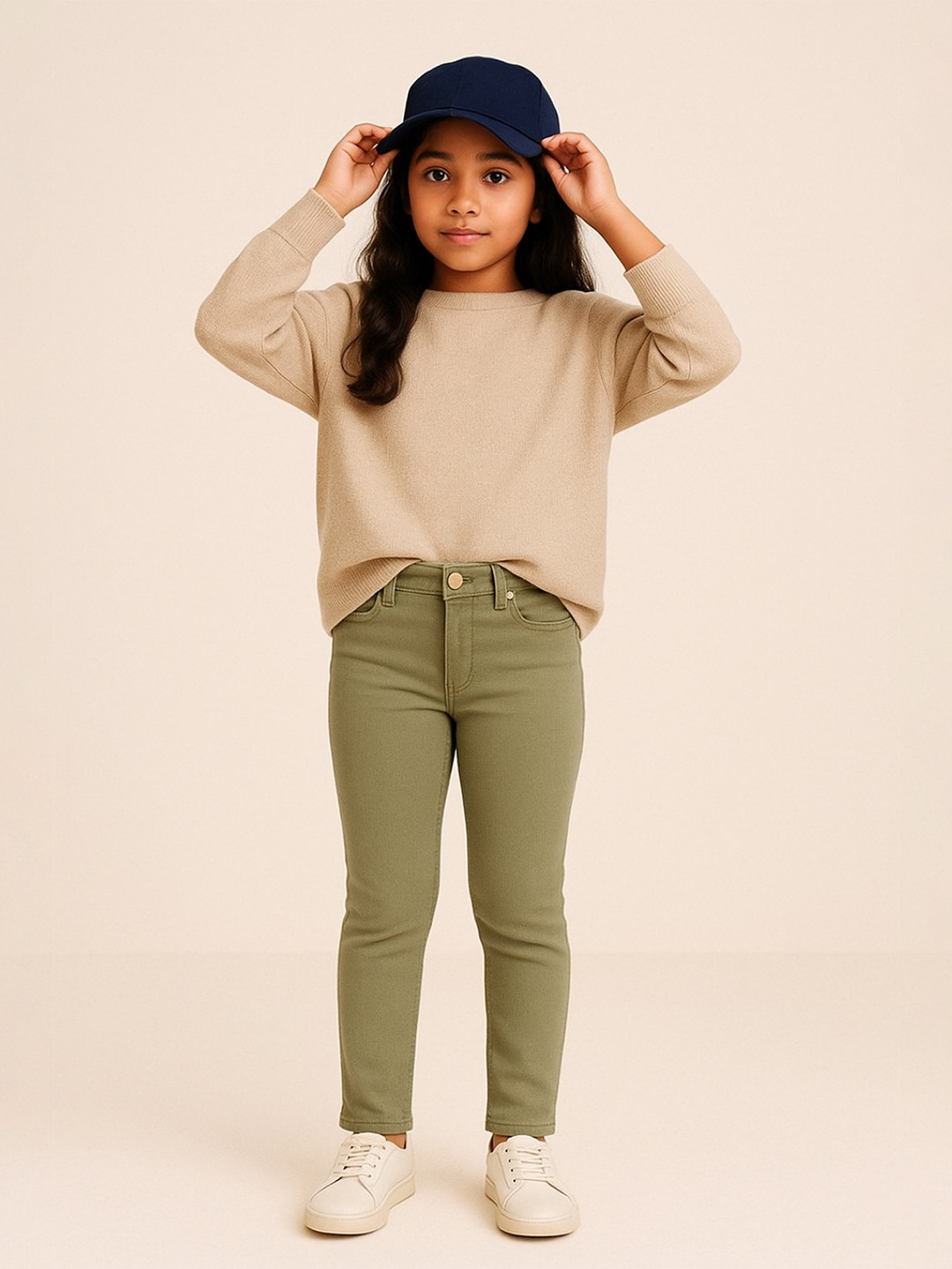 TALES & STORIES Girls Olive Green Slim Fit Mid-Rise Clean Look Stretchable Denim Jeans