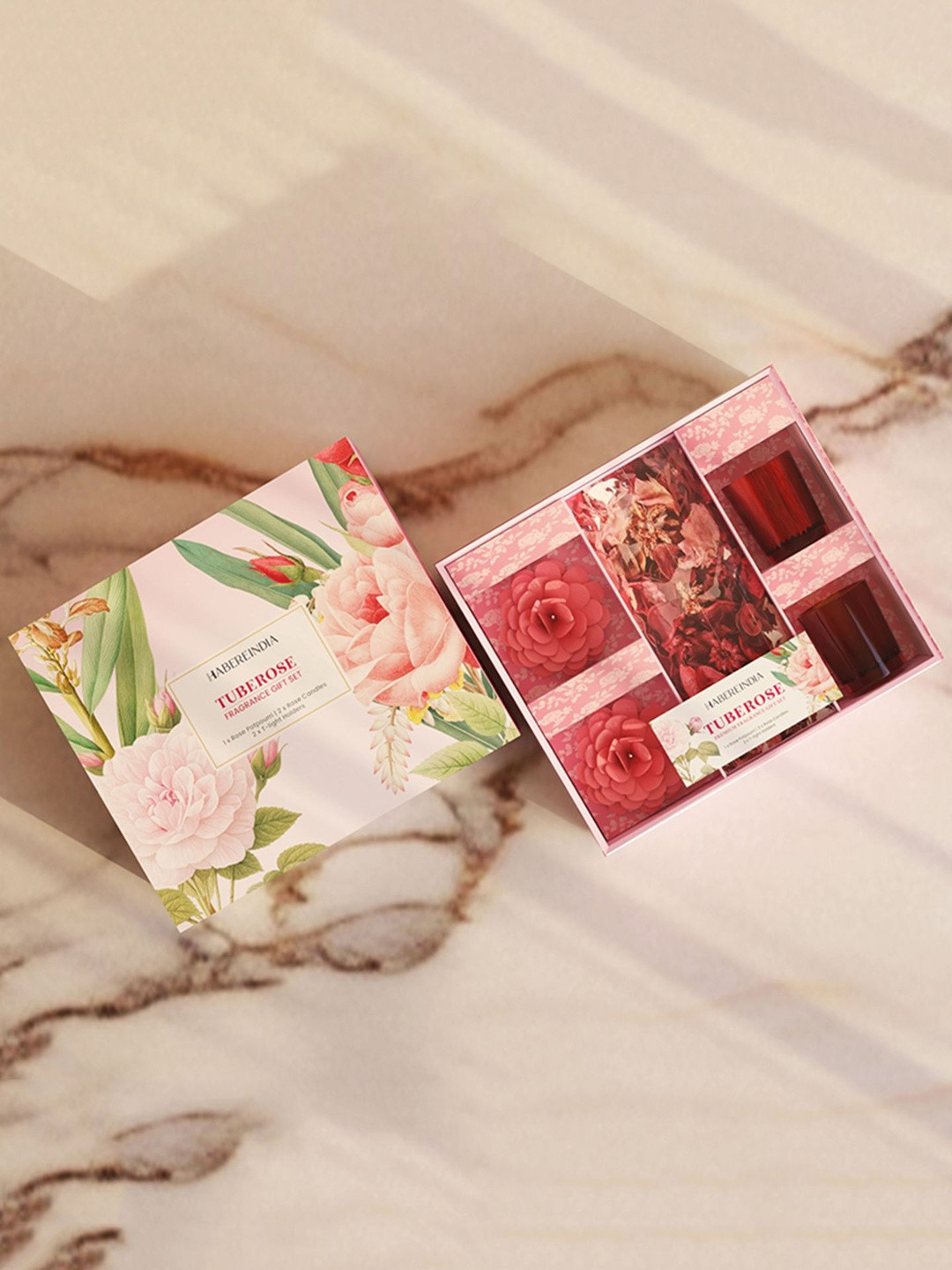 HABERE INDIA Pink 4 Pieces Rose Scented Jar Candle for Soothing Fragrance