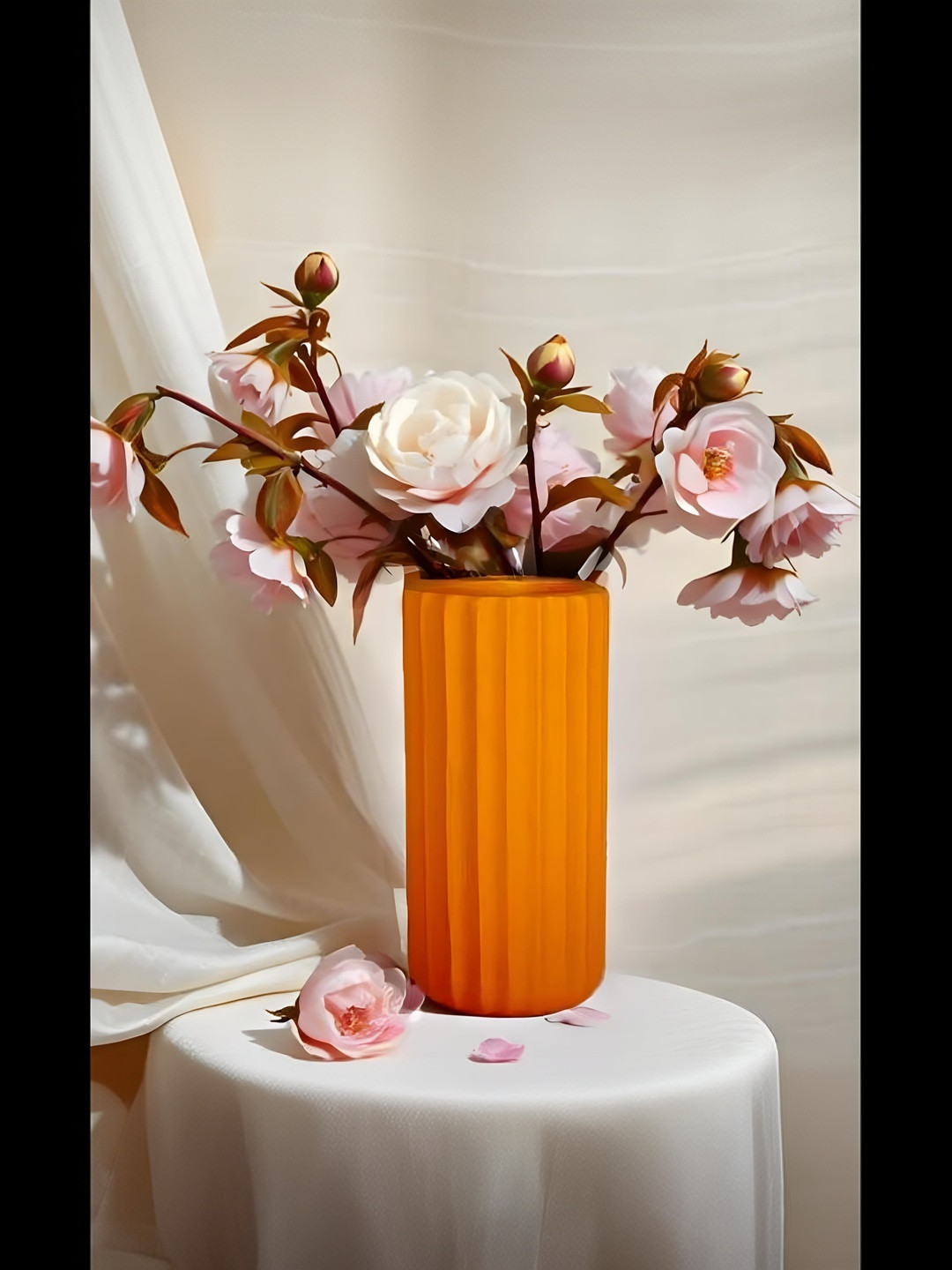 LASAKI Ayla Orange-Colored Textured Ceramic Flower Vase