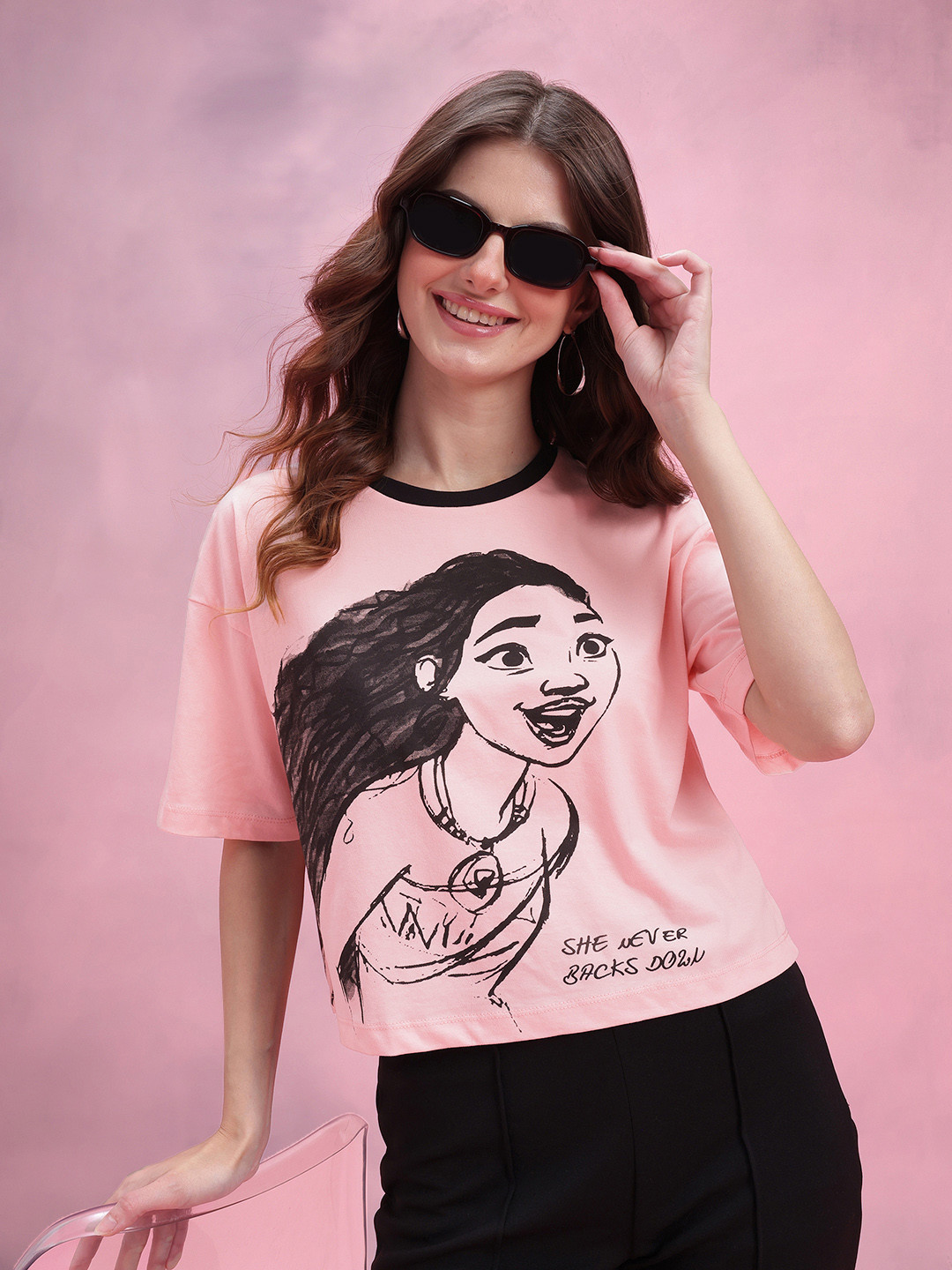 Disney by DressBerry Printed Drop-Shoulder Sleeves Pure Cotton T-shirt
