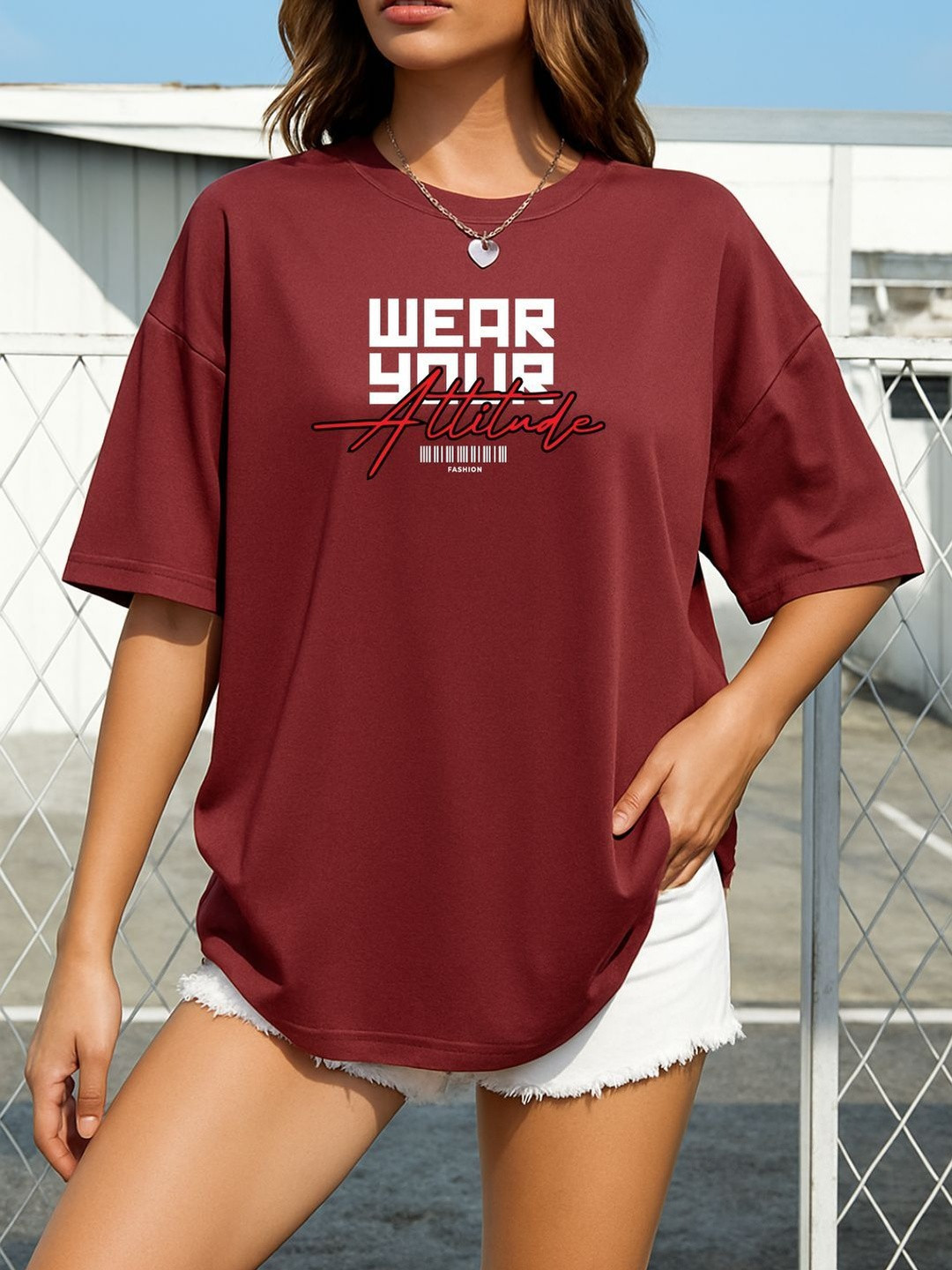 Maroon Relaxed Fit Typography Printed T-Shirt