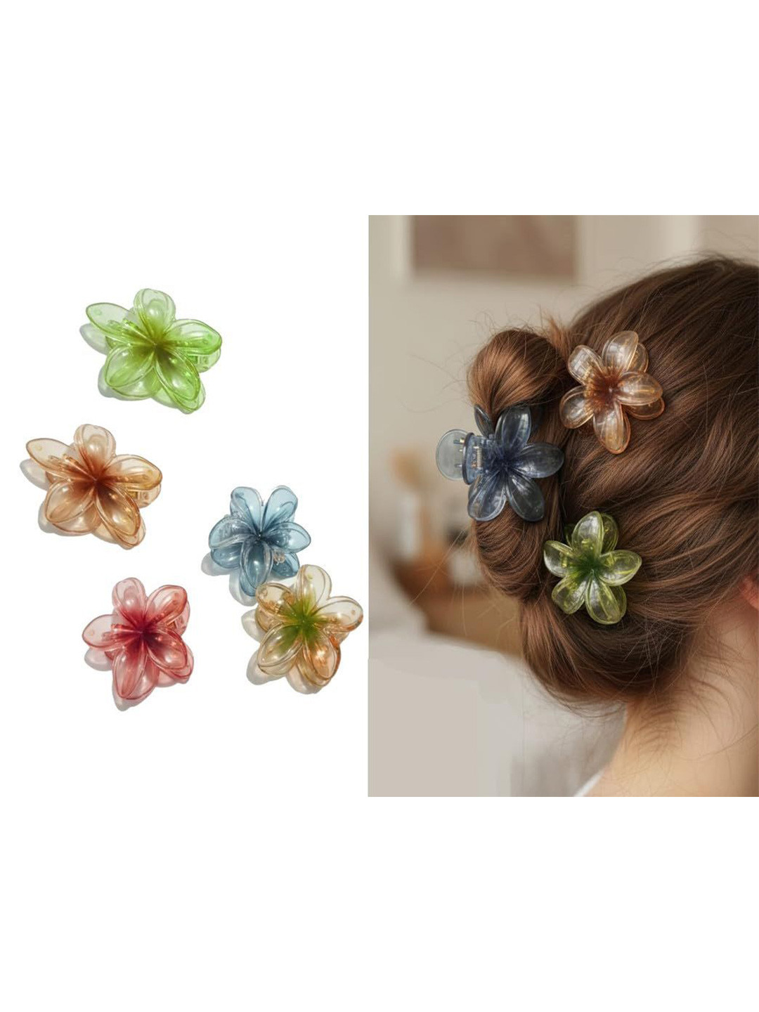 SH FSN Women Set of 5 Flower Shap Claw Clip